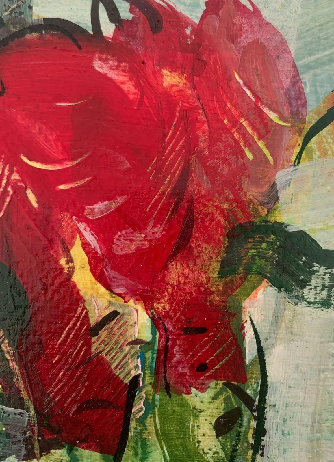Bożena Lesiaktulips. Gouache Painting, Abstract, Figurative, Floral, Polish Artist2024 photo for sale