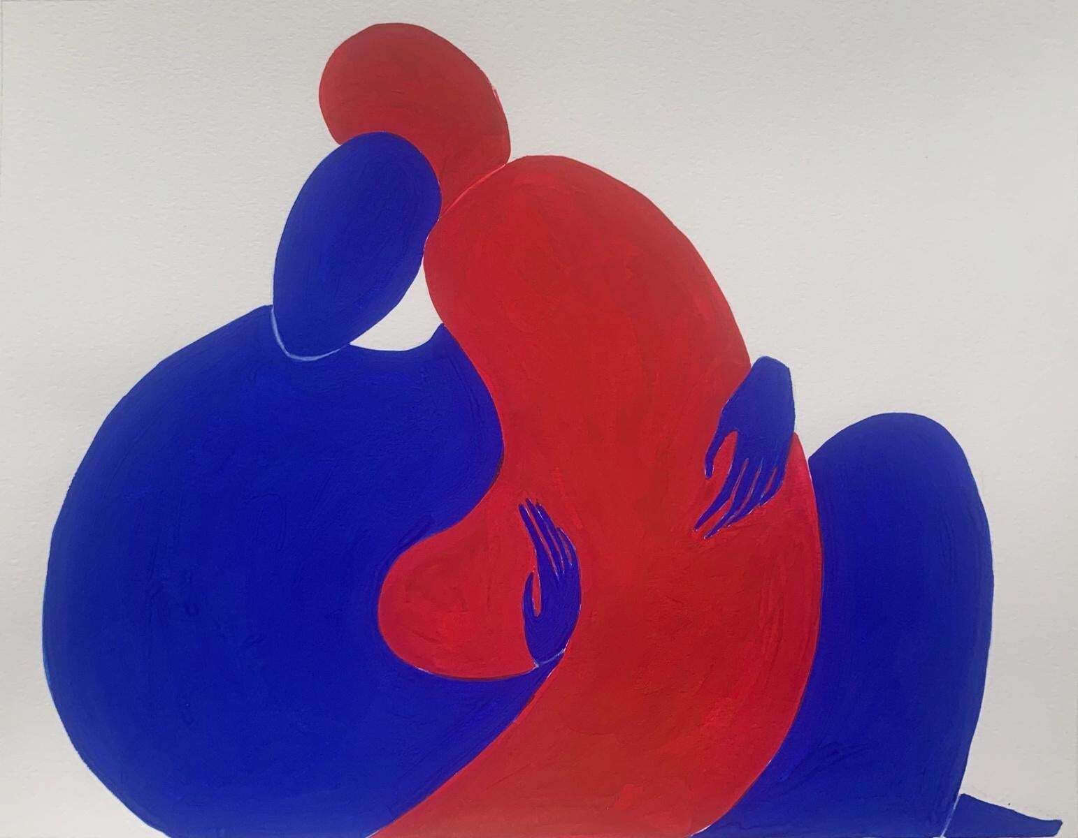 Waleria Matelskain Embrace. Figurative Painting On Paper, Young Art, Vibrant, European Art2024