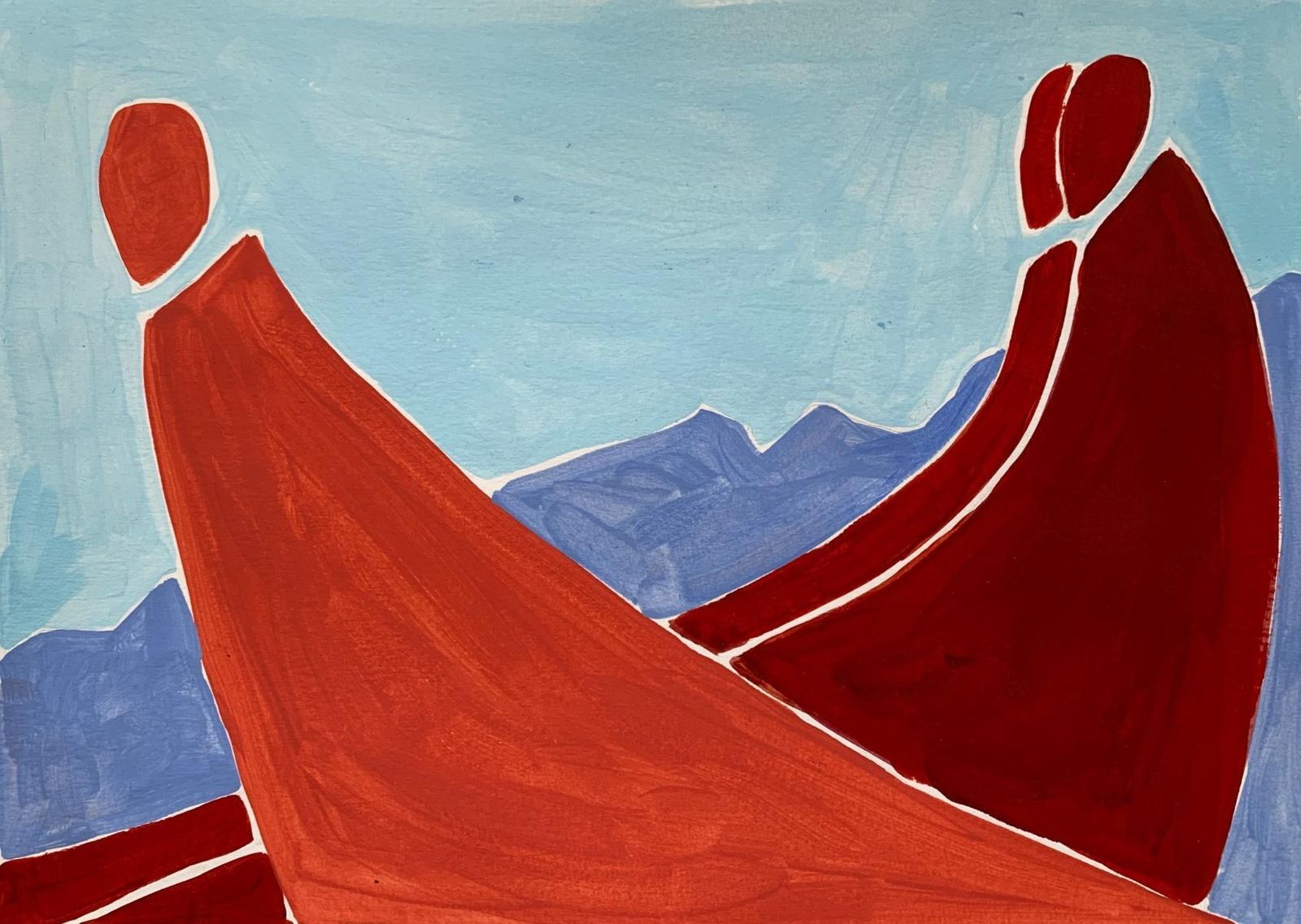 Waleria Matelskaparents   Figurative Painting On Paper, Young Art Minimalism, Vibrant 2021