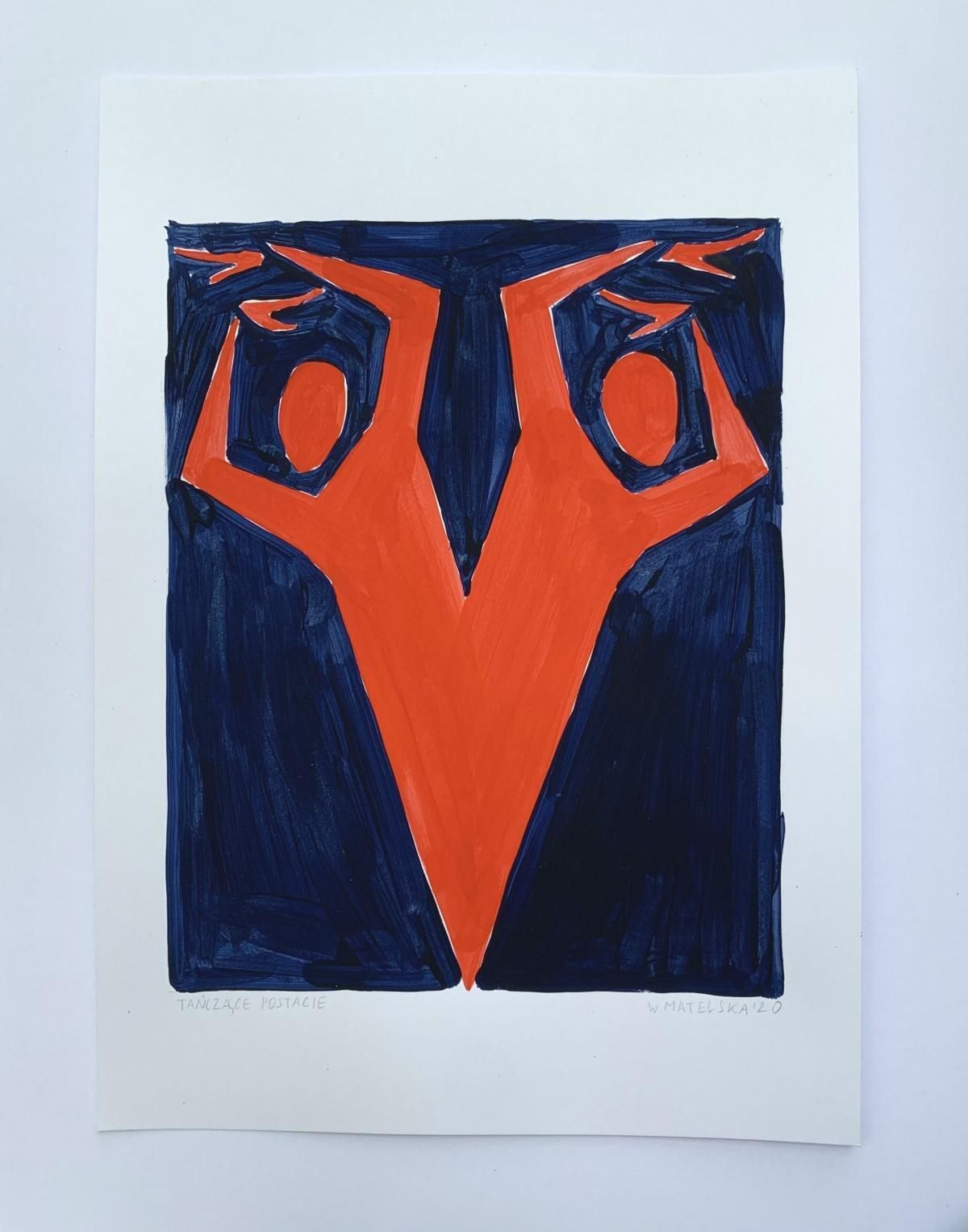 Waleria Matelskadancing Figures   Figurative Painting On Paper, Young Art, Minimalism, Vibrant 2020 photo furniture