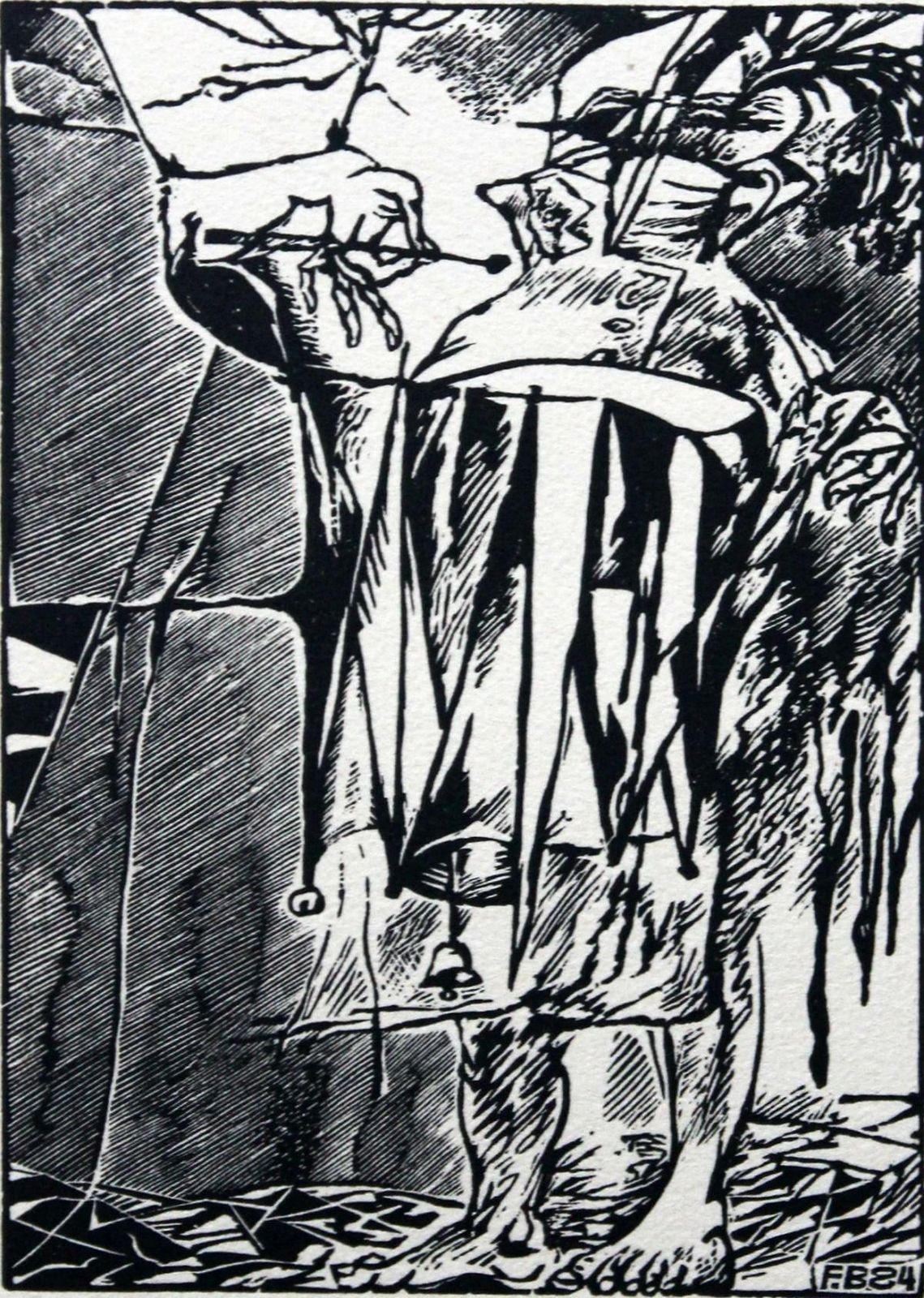 Franciszek Bunschthe Drummer Of Victory   XX Century, Black And White Etching, Figurative1984