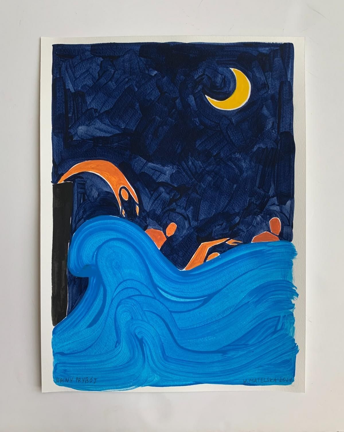 Waleria Matelskanight Arrival. Figurative Painting On Paper, Young Art, Vibrant, European Art2021 photo furniture