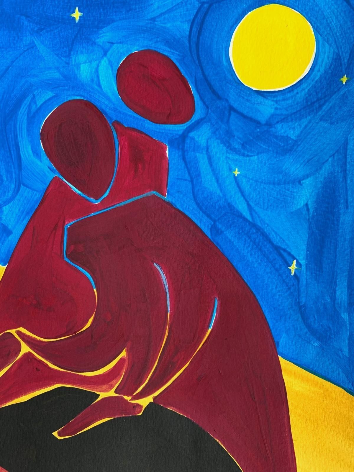 Waleria Matelskaa Night   Figurative Painting On Paper, Young Art, Minimalism, Vibrant 2021 photo for sale