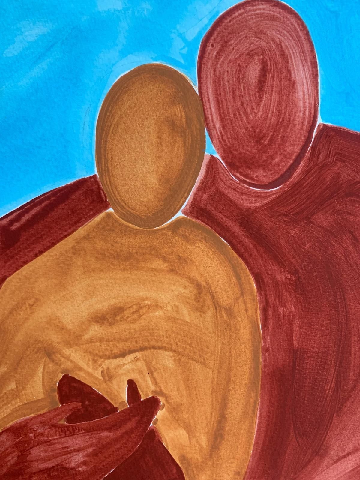 Waleria Matelskaembraces. Figurative Painting On Paper, Young Art, Vibrant, European Art2024 photo 298.0