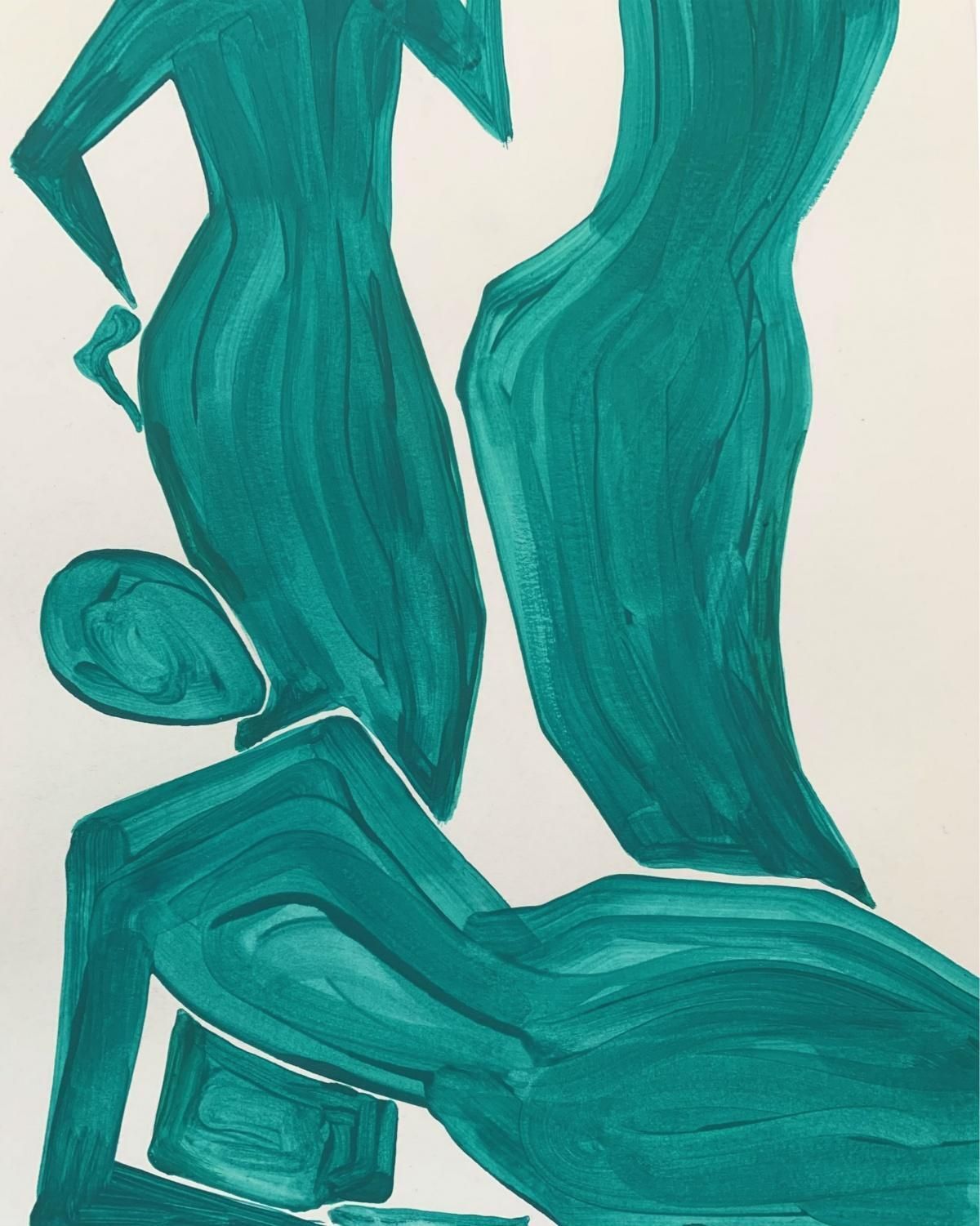 Waleria Matelskathree Women   Figurative Painting On Paper, Young Art Minimalism, Vibrant 2020 photo Art