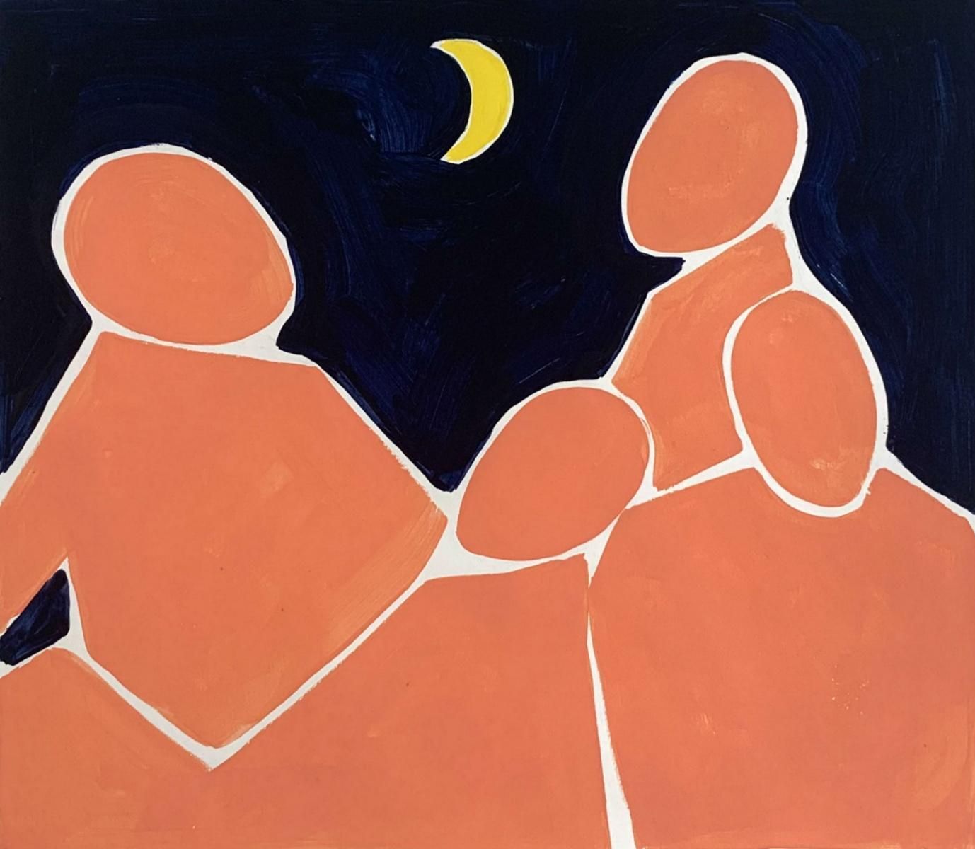 Waleria Matelskanight Conversation   Figurative Acrylic Painting On Paper, Young Art, Minimalism2020