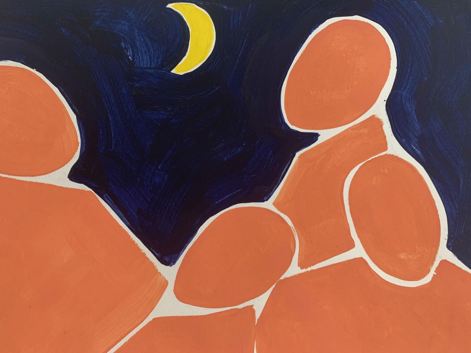 Waleria Matelskanight Conversation   Figurative Acrylic Painting On Paper, Young Art, Minimalism2020 photo Art