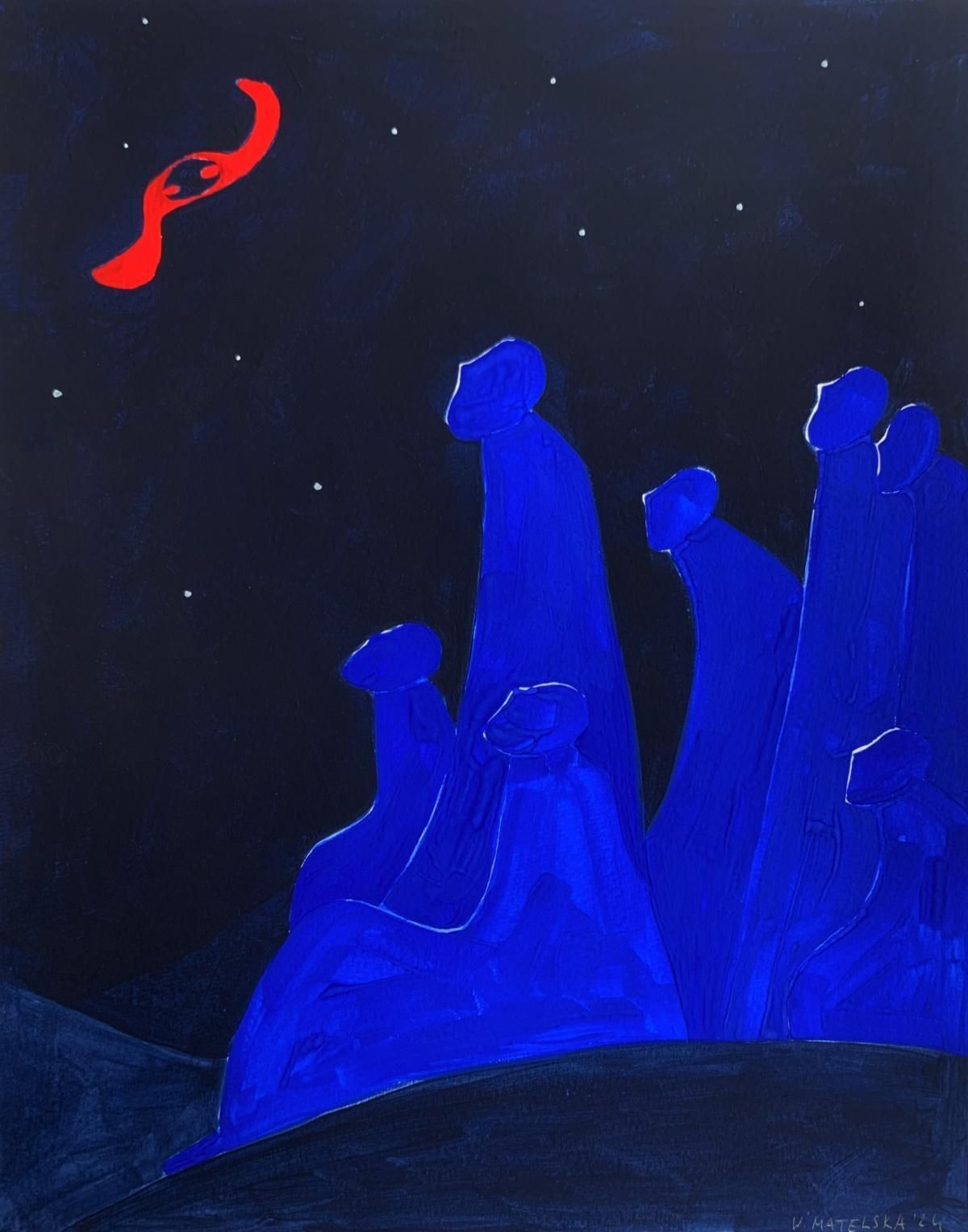 Waleria Matelskastarry Night. Figurative Painting On Paper, Young Art, Vibrant, European Art2024