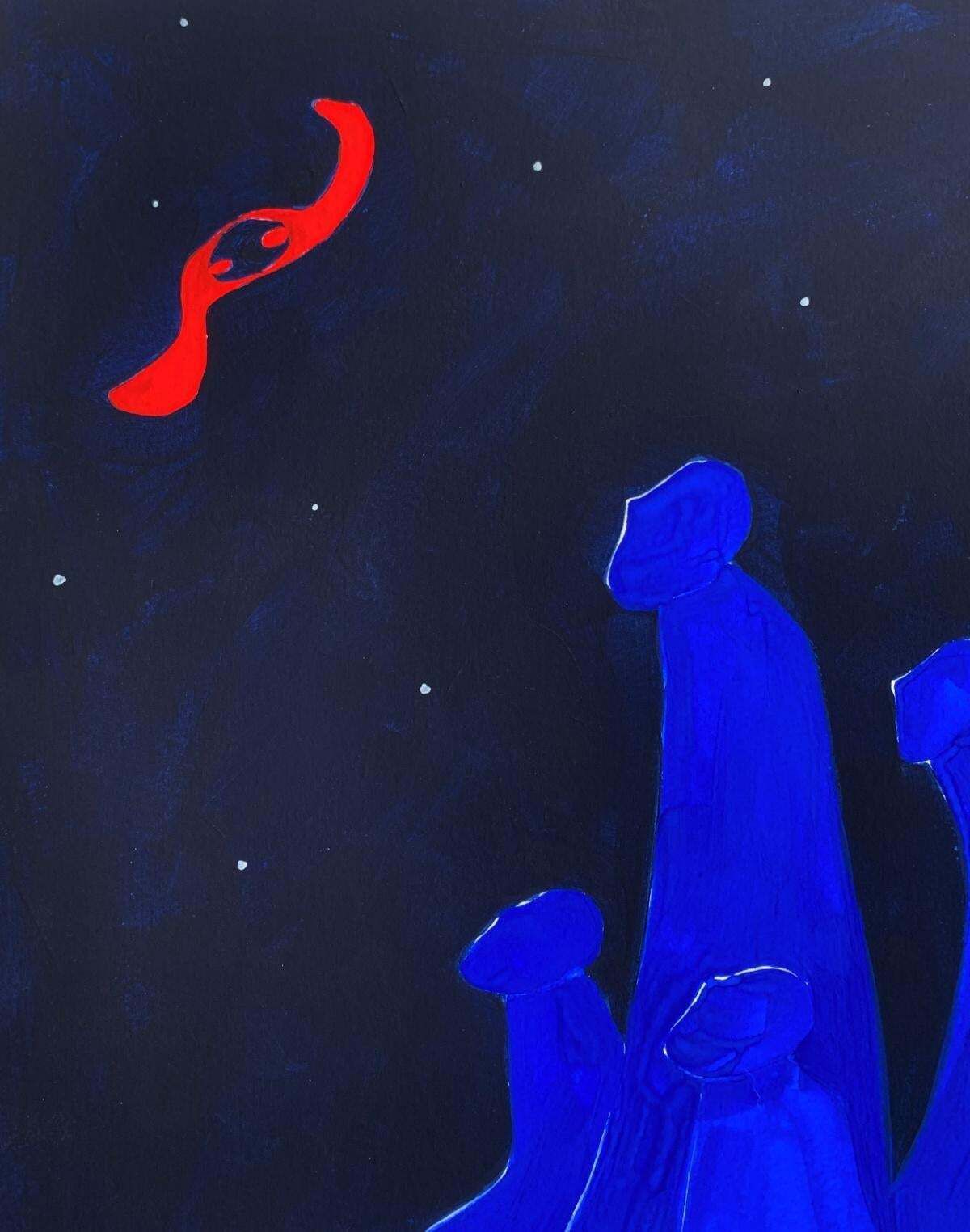 Waleria Matelskastarry Night. Figurative Painting On Paper, Young Art, Vibrant, European Art2024 photo for sale
