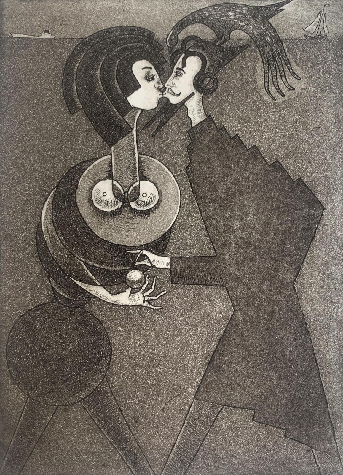 Czeslaw Tumielewiczkiss Of A Wizard. Figurative Etching Print, Monochromatic, Romantic, Polish Art2007