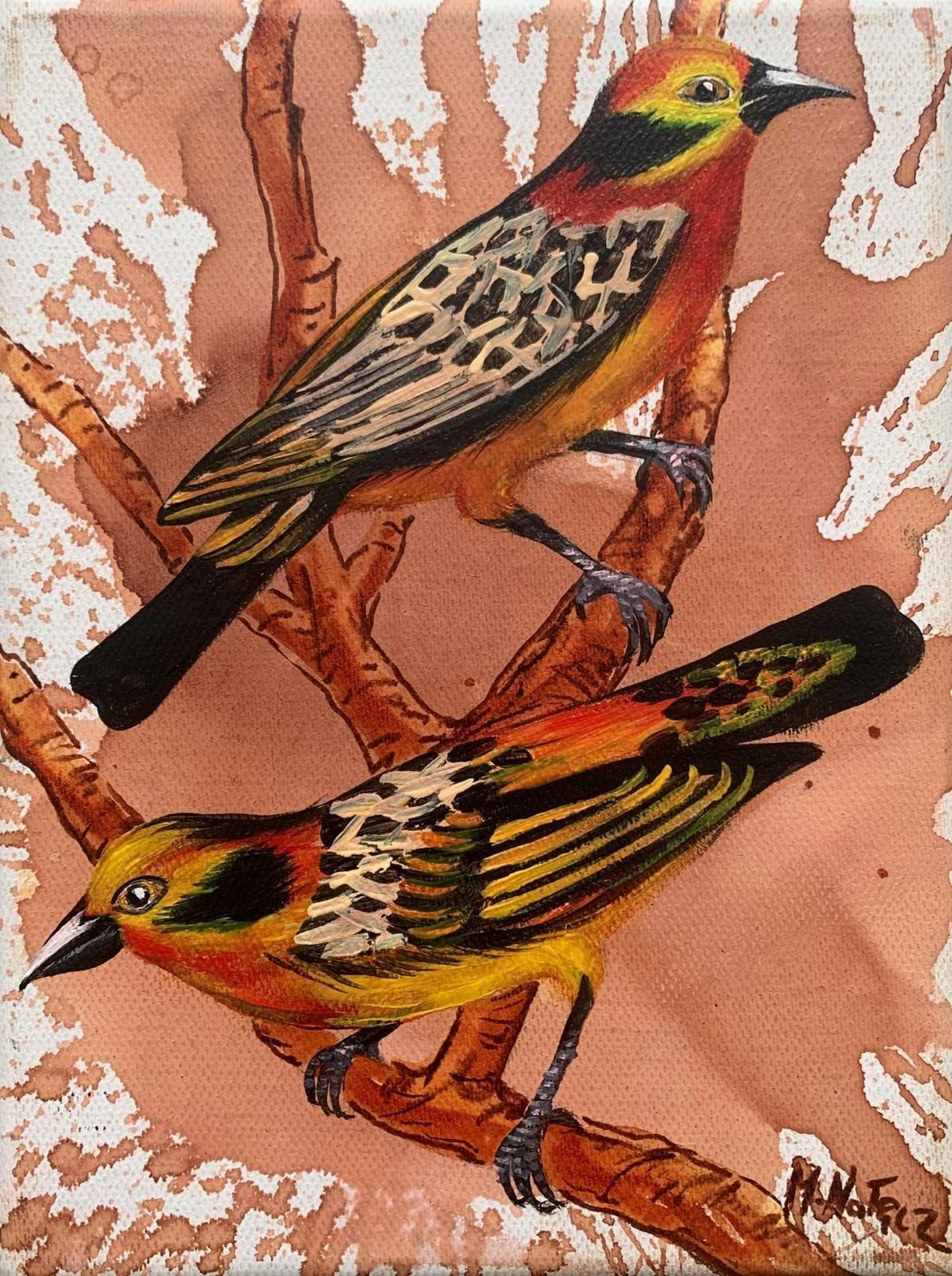 Magdalena Nałęczbirds 5. Figurative Small Scale Oil Painting, Realistic, Animals, Polish Art2024