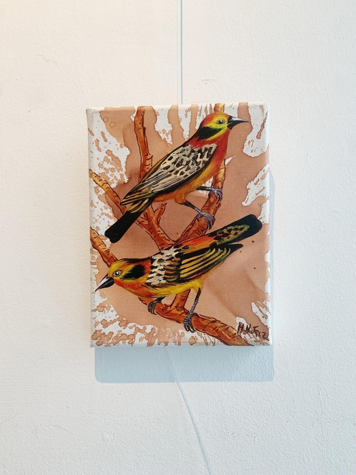 Magdalena Nałęczbirds 5. Figurative Small Scale Oil Painting, Realistic, Animals, Polish Art2024 photo furniture