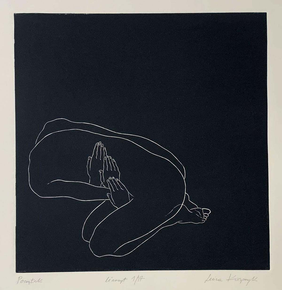 Luiza Kasprzykbeginning   Xxi Century, Young Artist, Figurative Print, Linocut, Black & White2020 photo for sale