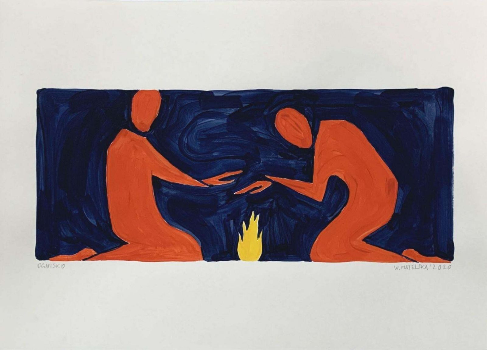 Waleria Matelskafire   Figurative Painting On Paper, Young Art Minimalism, Vibrant 2020 photo for sale