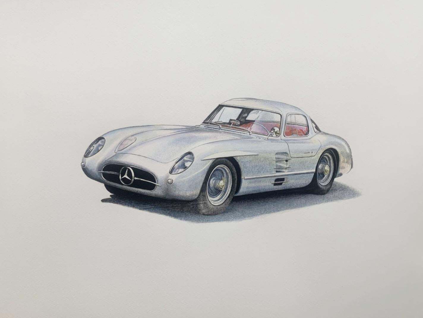 Michal Wojtysiakmercedes 300 Slr Uhlenhaut Coupe Figurative Acrylic On Paper Painting Polish Art2023
