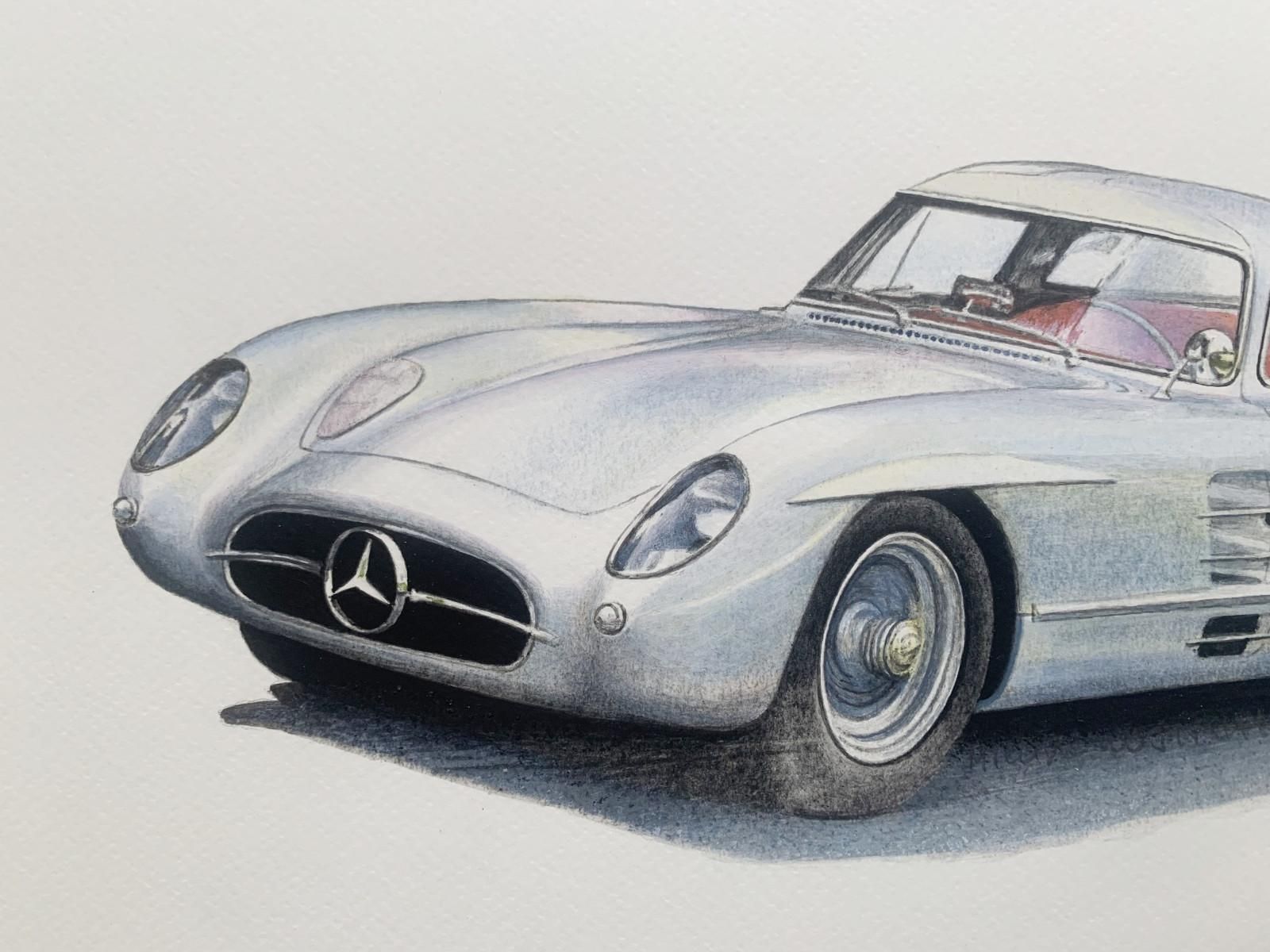 Michal Wojtysiakmercedes 300 Slr Uhlenhaut Coupe Figurative Acrylic On Paper Painting Polish Art2023 photo furniture