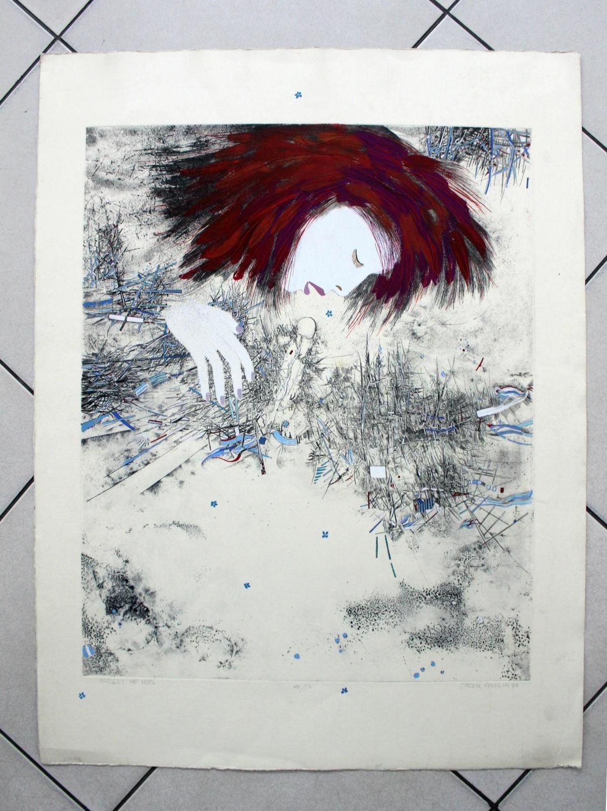Jacek Sowickiforget Me Nots   XX Century, Mixed Media Print, Figurative, Portrait, Abstract1996 photo furniture