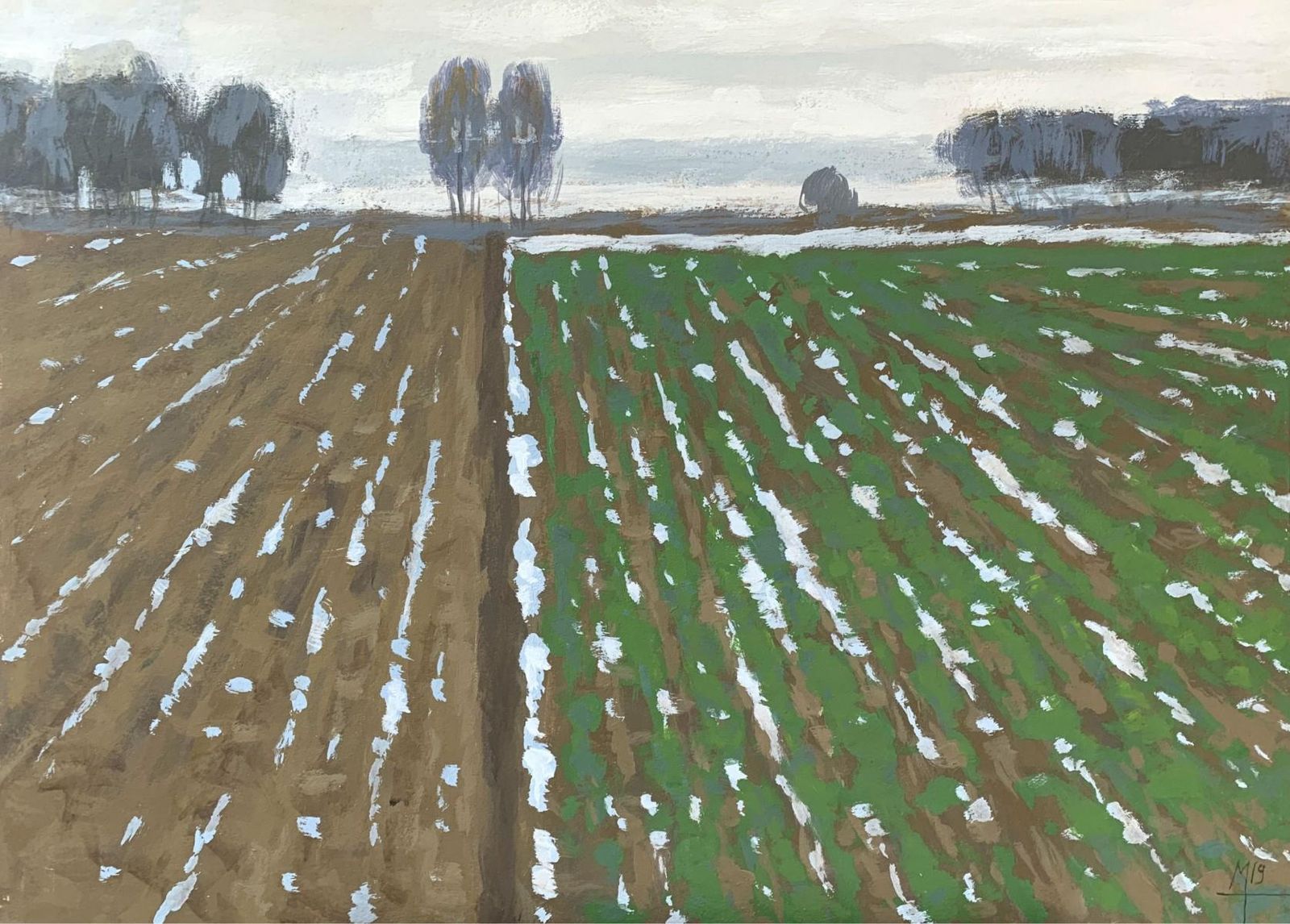 Mikołaj Maleszapigsties   Figurative Acrylic Painting, Landscape, Rural View, Nature2019