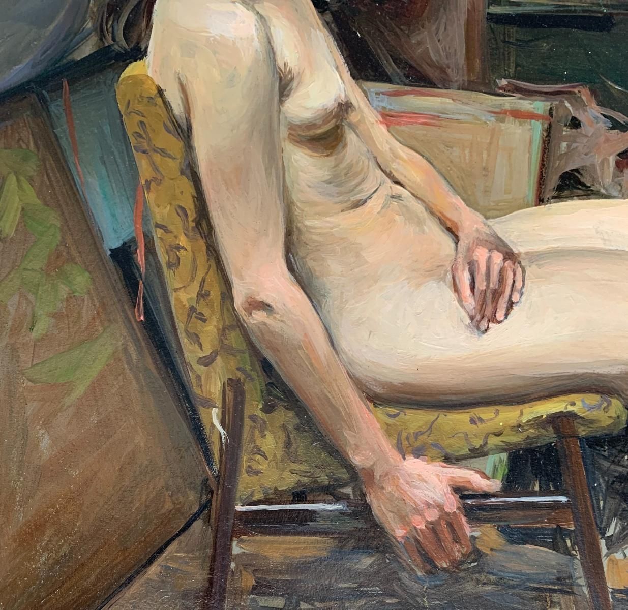 Agnieszka Staak Janczarskaa Sitting One   Figurative Oil Realistic Painting, Young Artist, Female Nude2020 photo for sale