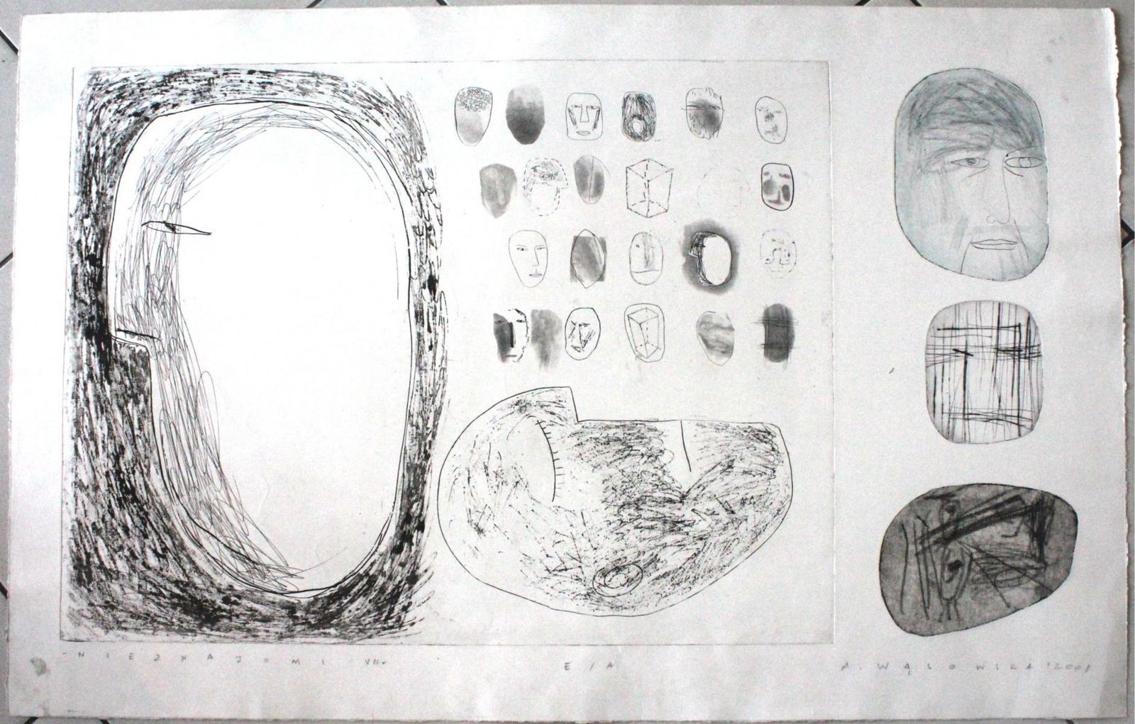 Agata Wasowskastrangers   Xxi Century, Contemporary Etching Print, Black And White, Figurative2001 photo for sale