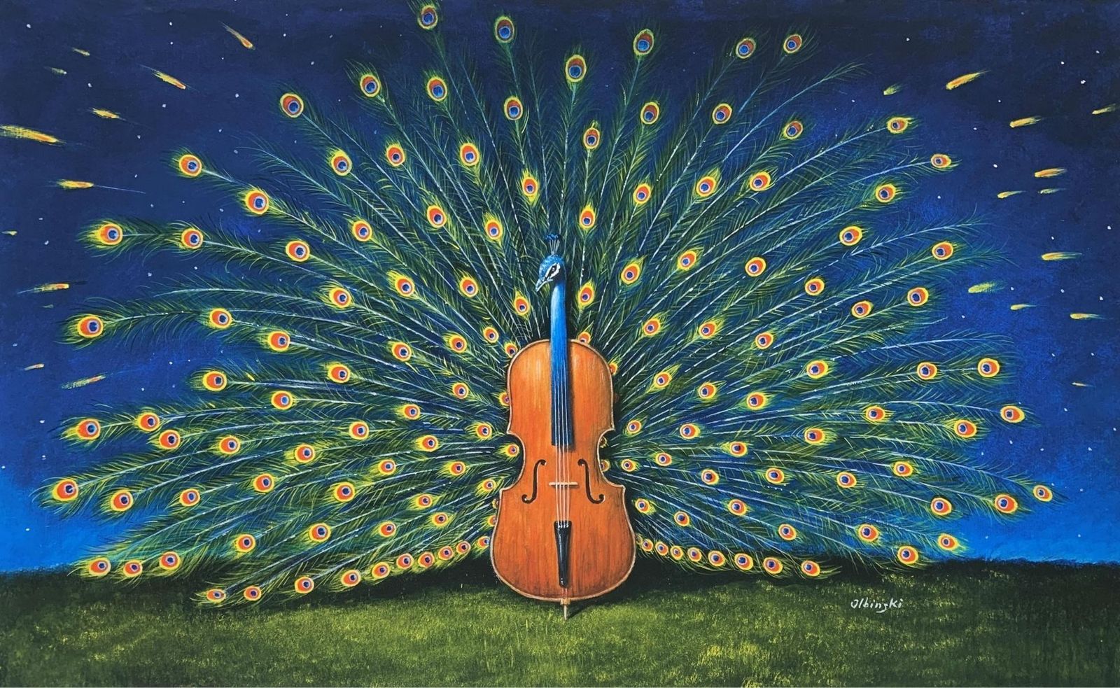 Rafał Olbińskia Peacock. Figurative Surrealist Print, Vibrant Colors, Polish Art Master2022