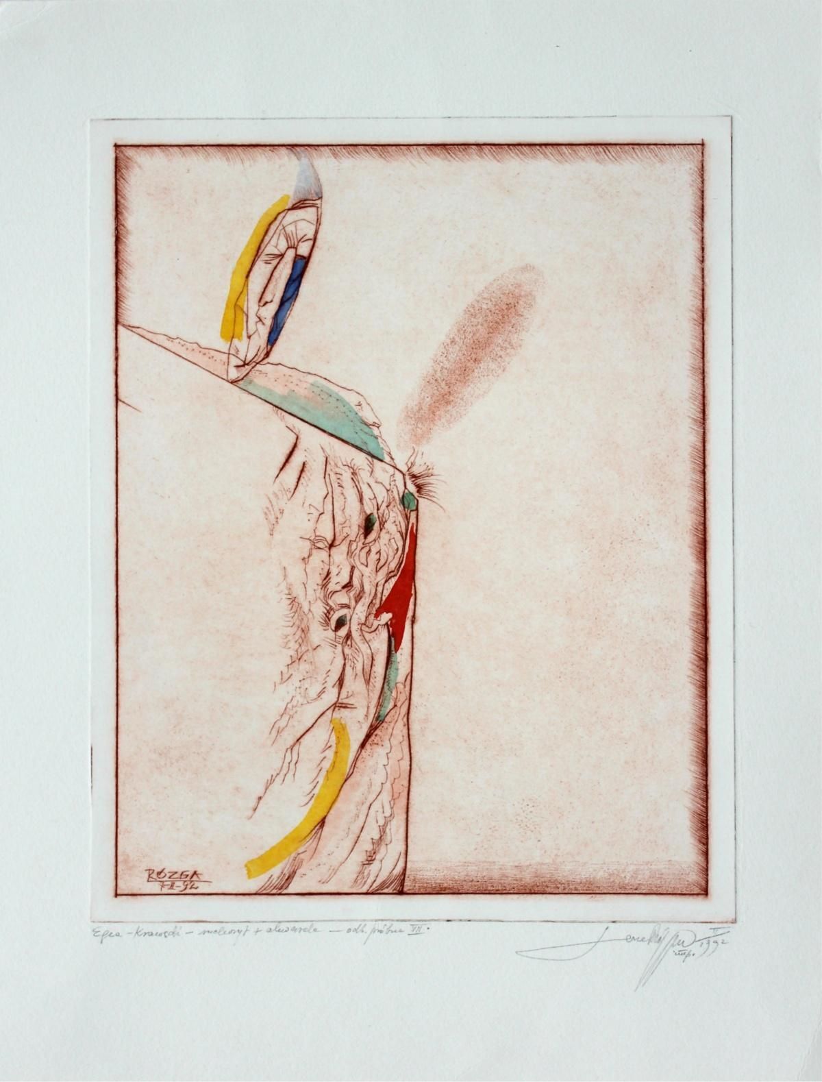 Leszek Rózgaegea, An Edge   XX Century, Abstract Etching Print, Colorful1992 photo furniture