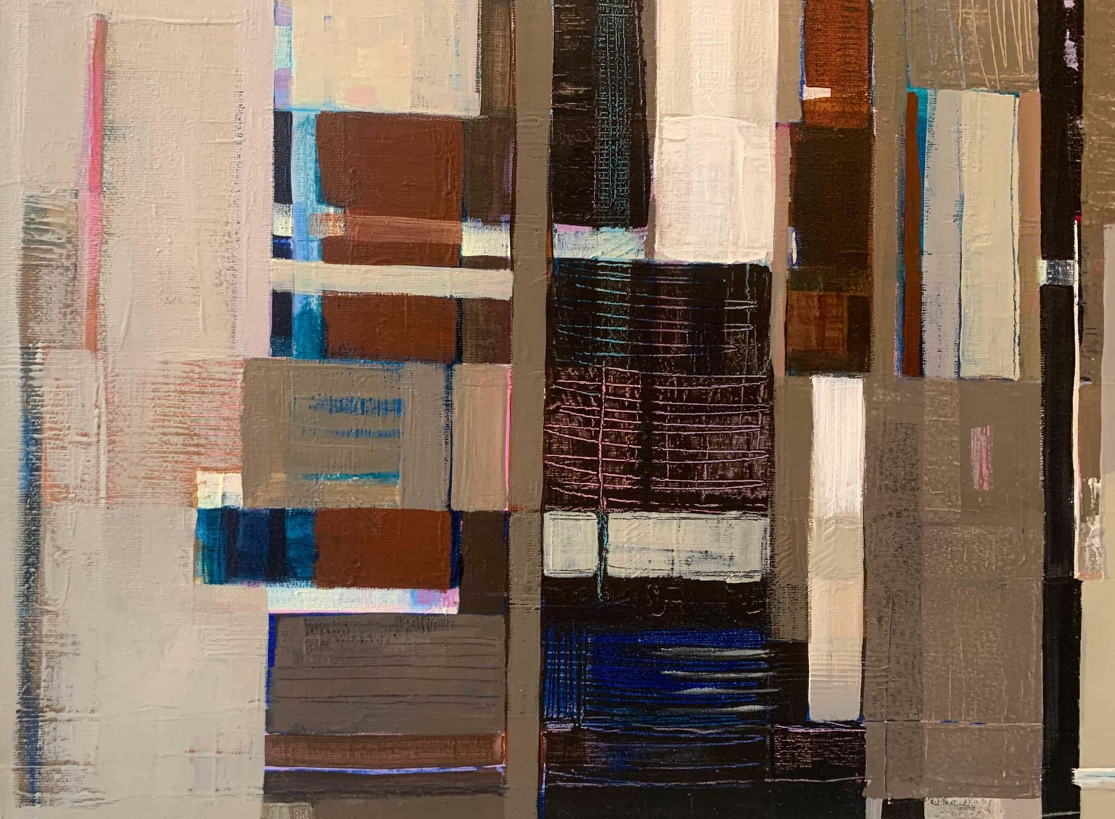Iwona Delińskaa Composition. Geometrical Abstract Oil Painting, Polish Artist2005 photo furniture