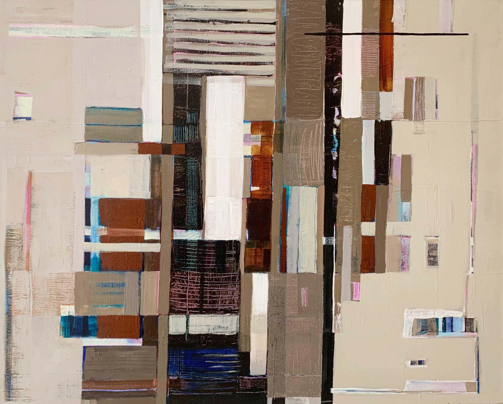 553.0 Iwona Delińskaa Composition. Geometrical Abstract Oil Painting, Polish Artist2005 photo