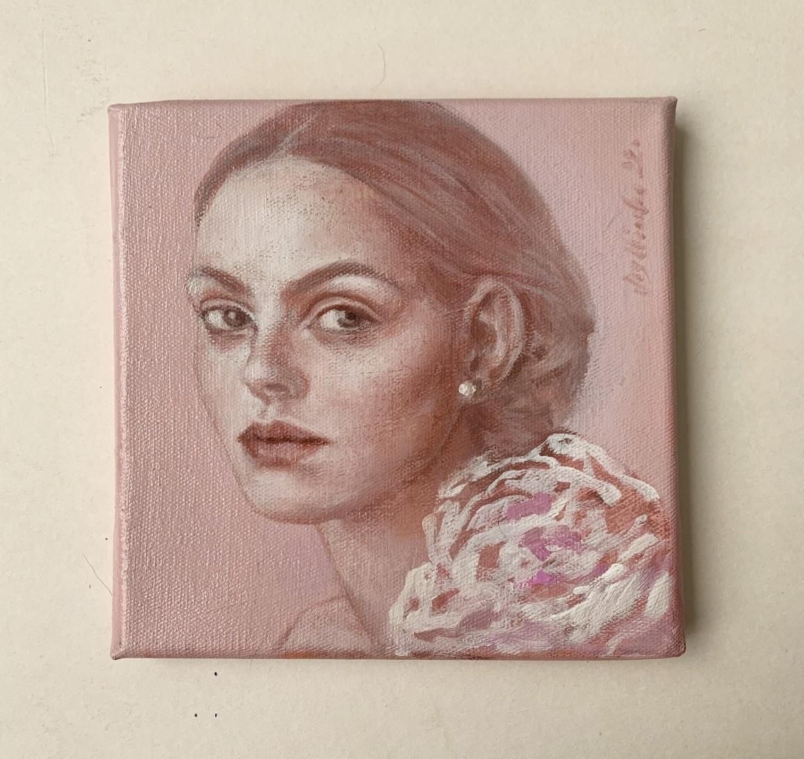 Katarzyna Szydlowskaa Portrait   Contemporary Figurative Oil Painting, Subtle Female, Polish Artist2002 photo furniture