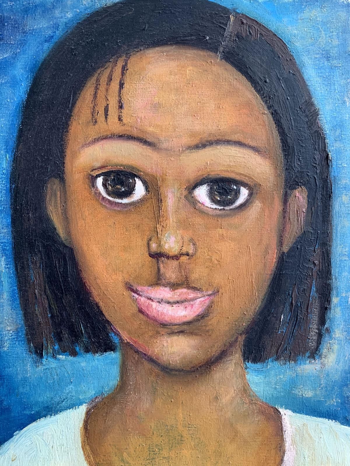 Marlena Nizioportrait   Oil Figurative Painting, Blue, Warm Tones, Big Eyes2005 photo furniture