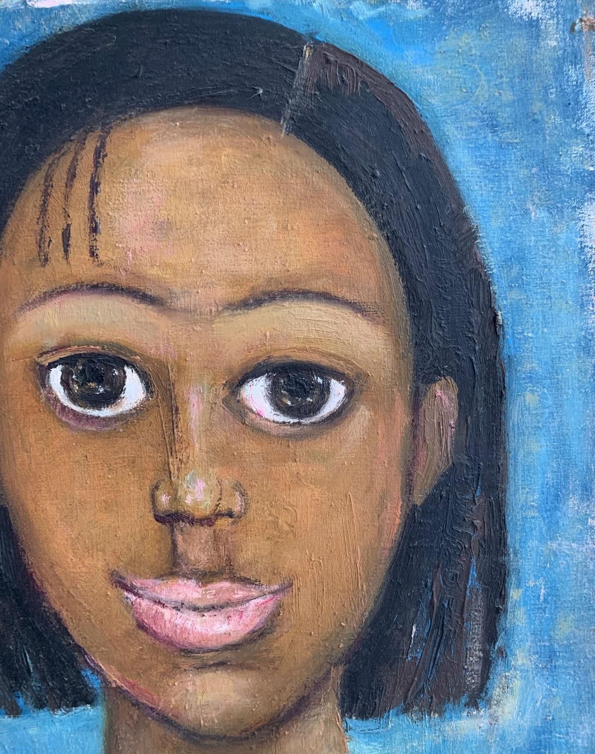 Marlena Nizioportrait   Oil Figurative Painting, Blue, Warm Tones, Big Eyes2005 photo for sale