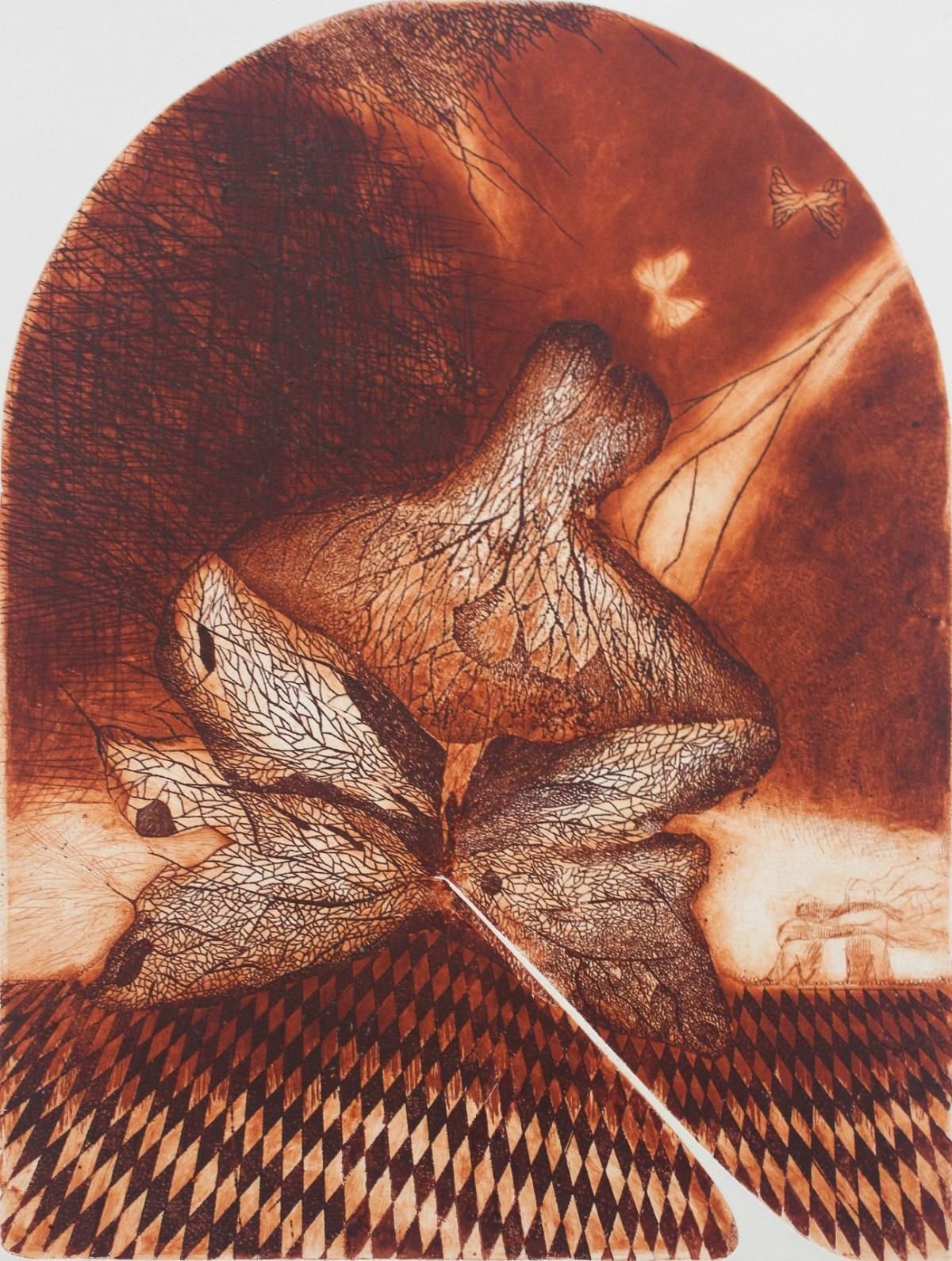 Irena Snarskabutterfly's Tragedy   XX Century, Abstract Etching Print, Monochromatic1990