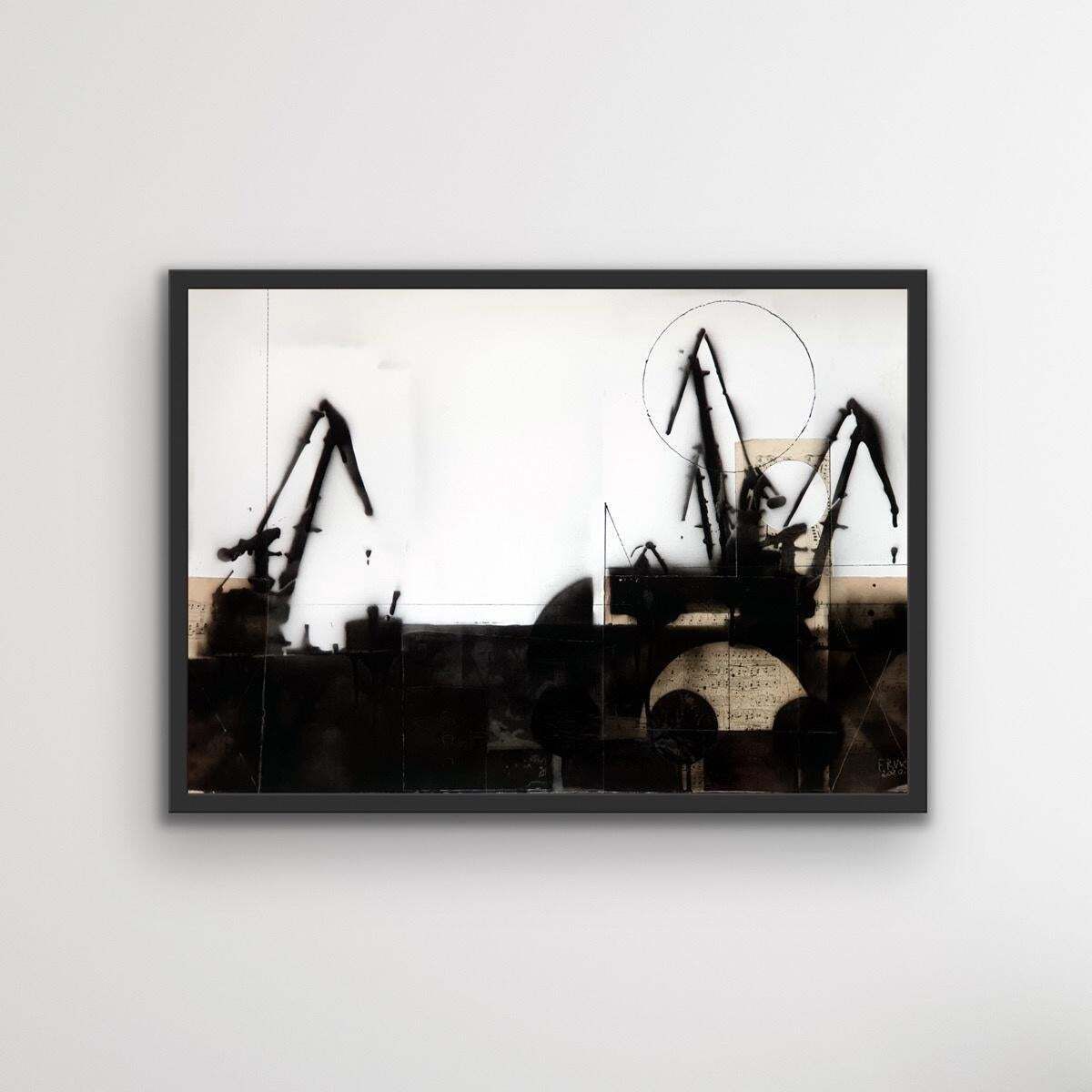Lukasz Fruczekcranes 5   Black & White Painting, Mixed Media, Collage, Polish Art2018 photo furniture