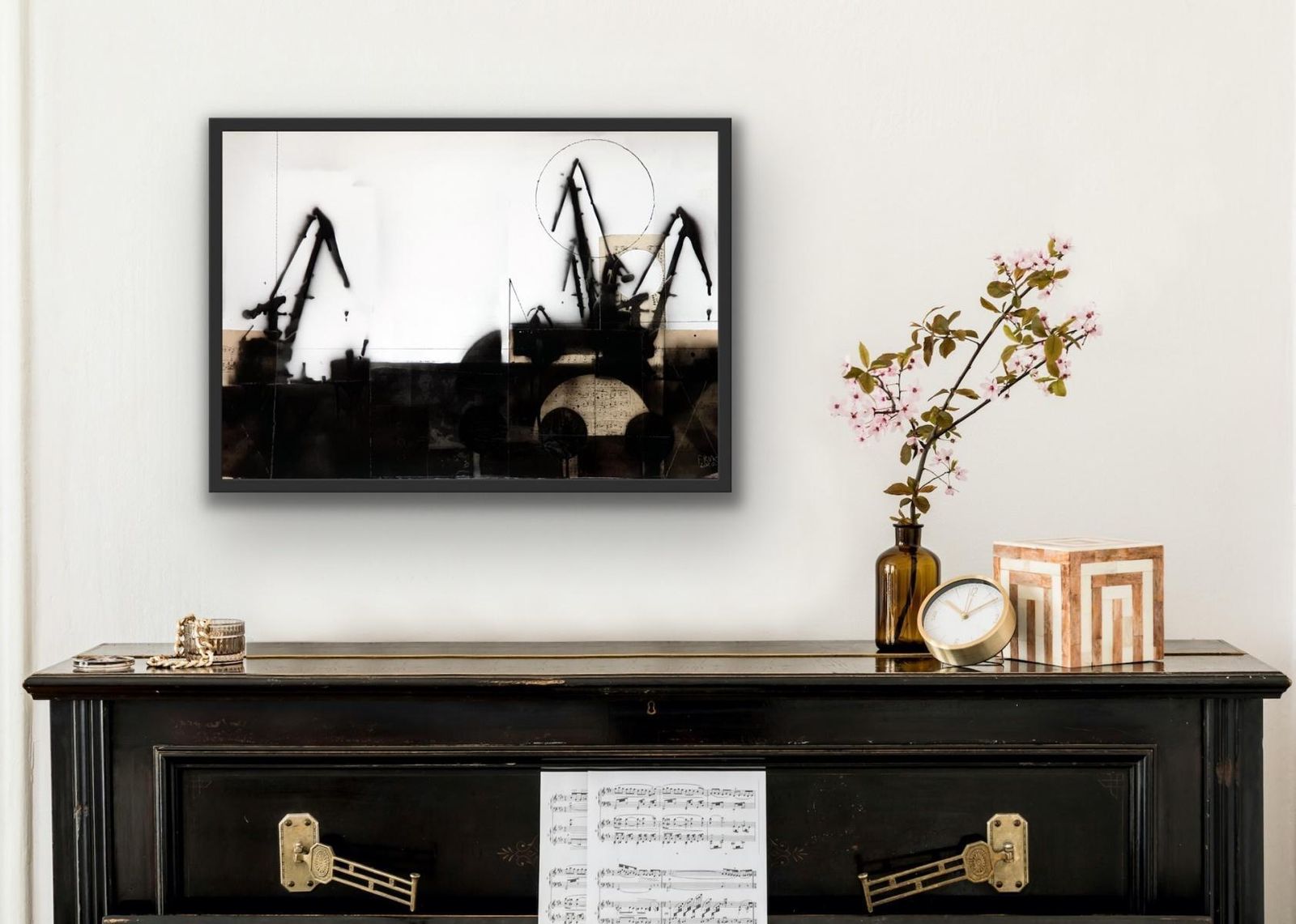 Lukasz Fruczekcranes 5   Black & White Painting, Mixed Media, Collage, Polish Art2018 photo for sale
