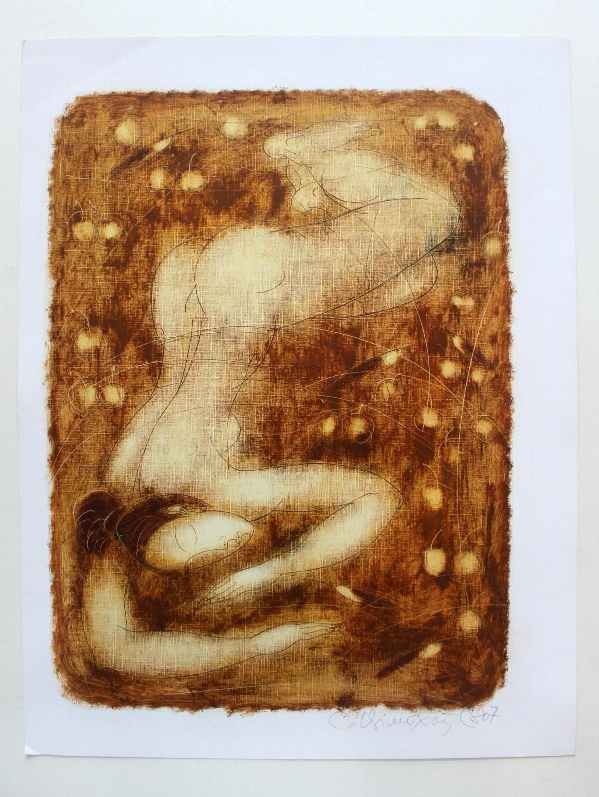 Siergiej Timochownude With Birds   Xxi Century, Figurative Monotype Print, Monochromatic2007 photo furniture