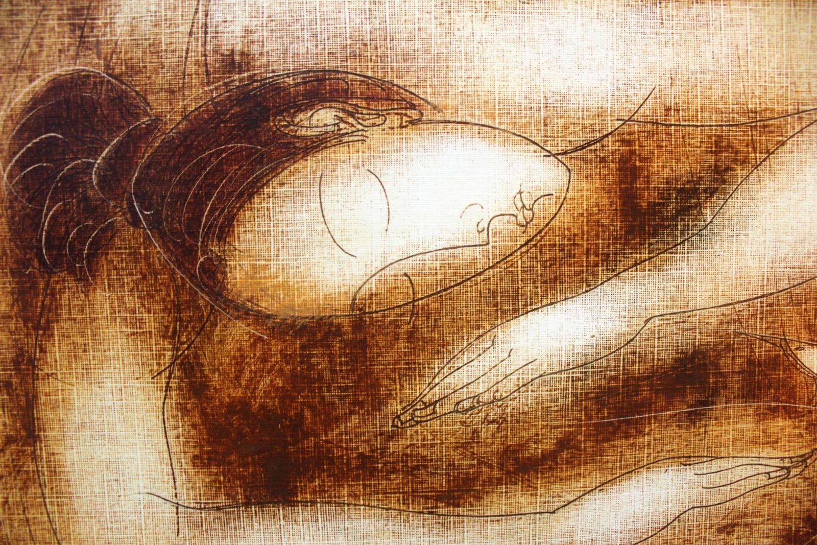 Siergiej Timochownude With Birds   Xxi Century, Figurative Monotype Print, Monochromatic2007 photo for sale