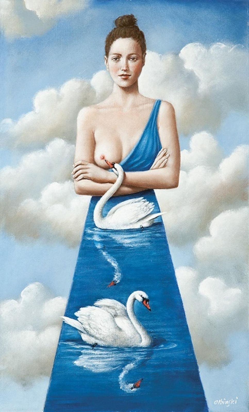 Rafał Olbińskiswans, Figurative Surrealist Print, Female Nude, Polish Art Master2016