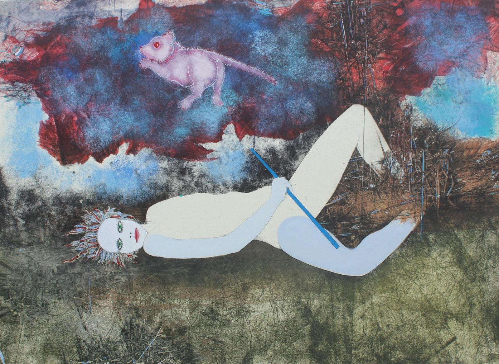 Jacek Sowickirat In The Sky   XX Century, Mixed Media Print, Figurative, Nude1995
