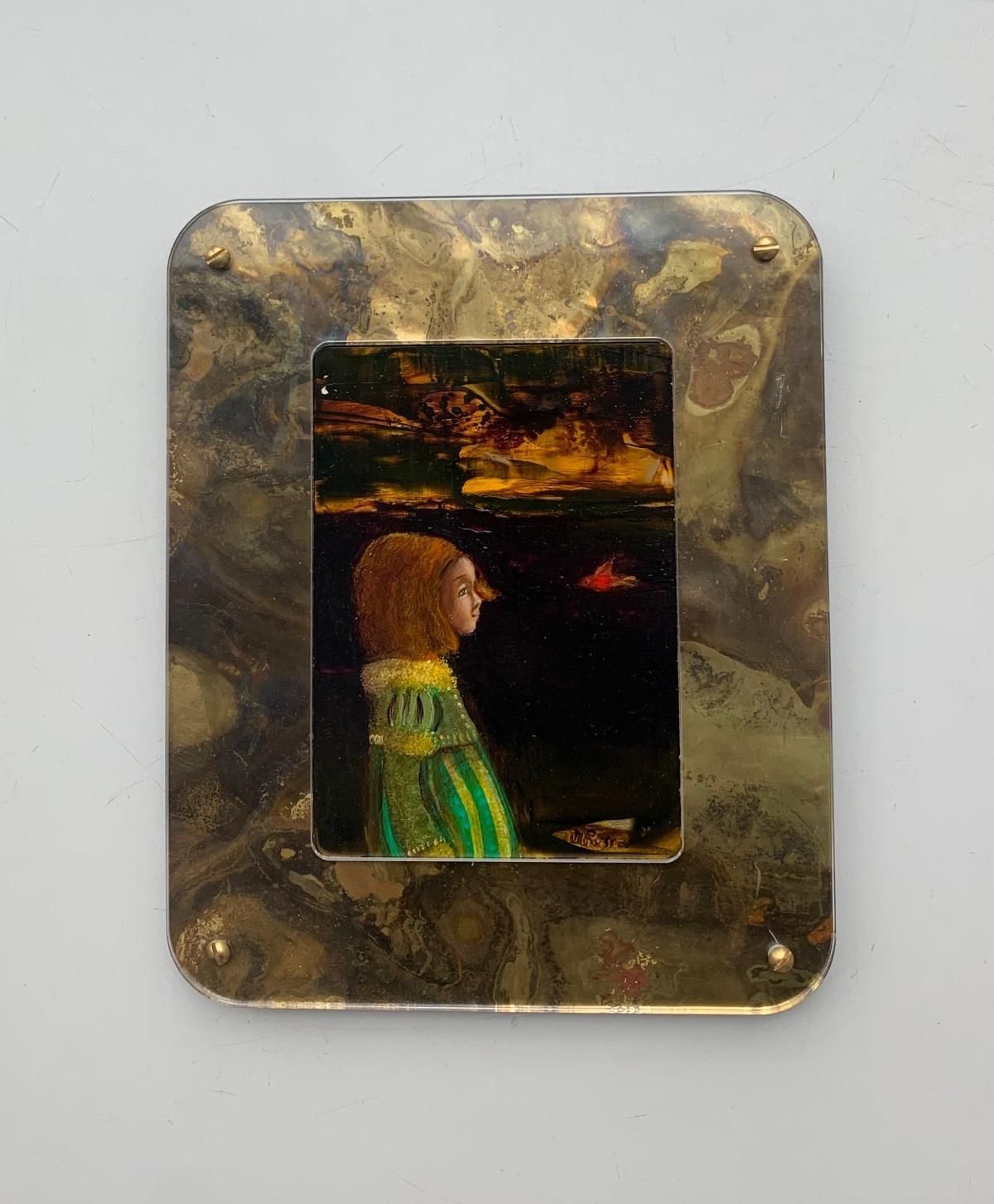 Monika Rossagirl With A Bird. Contemporary Small Scale Oil Painting, Polish Artist2024 photo for sale
