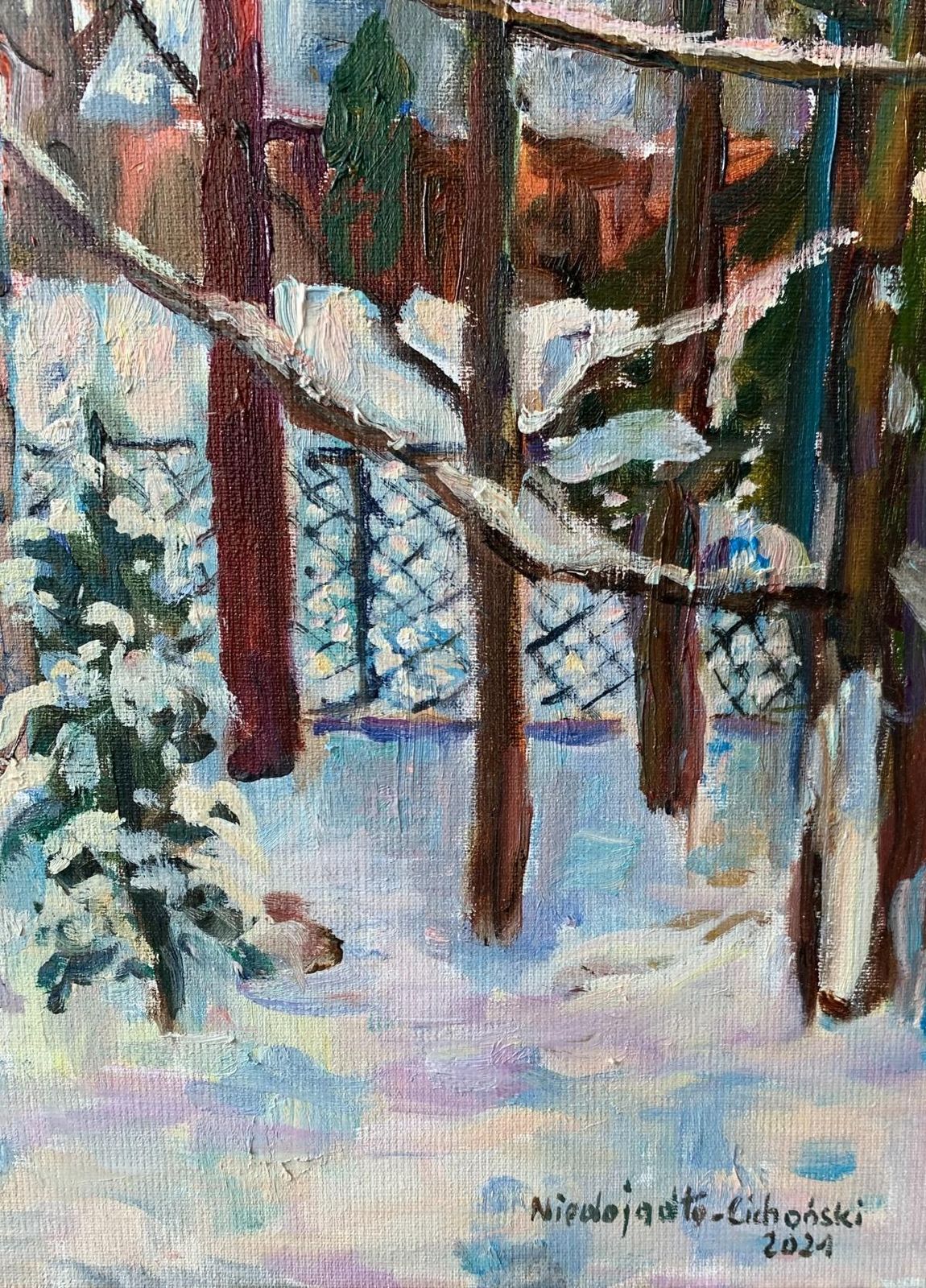Marek Niedojadłoin The Winter Sun   Oil Painting, Colourful, Vertcal, Trees2021 photo Art