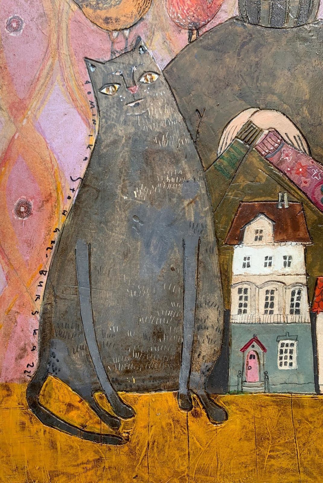 Dominika Stawarz Burskaa Town . Contemporary Figurative Mixed Media, Couple, Animals, Polish Art2022 photo for sale