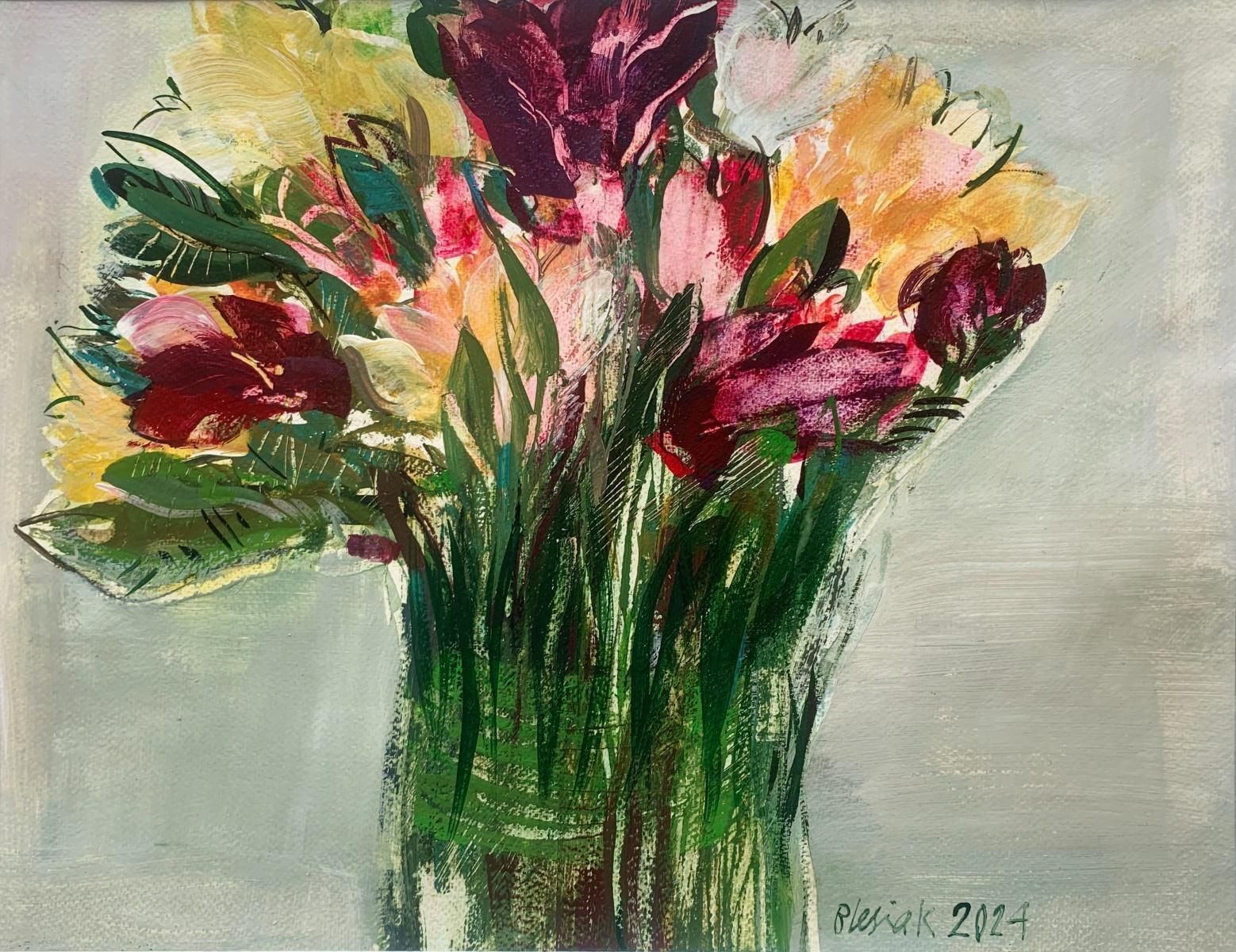 Bożena Lesiaktulips. Gouache Painting, Abstract, Figurative, Flowers, Polish Art2024