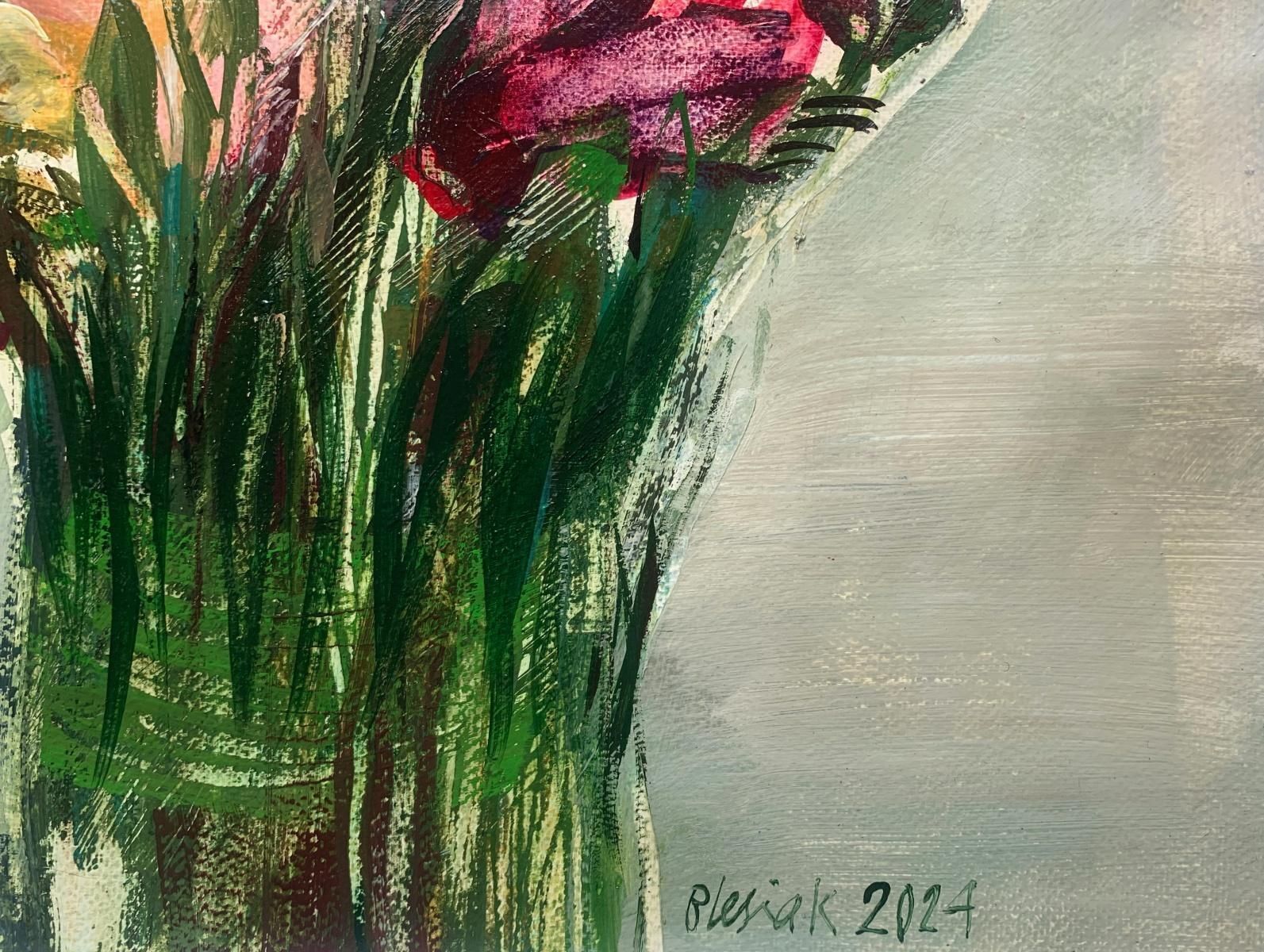 Bożena Lesiaktulips. Gouache Painting, Abstract, Figurative, Flowers, Polish Art2024 photo 765.0