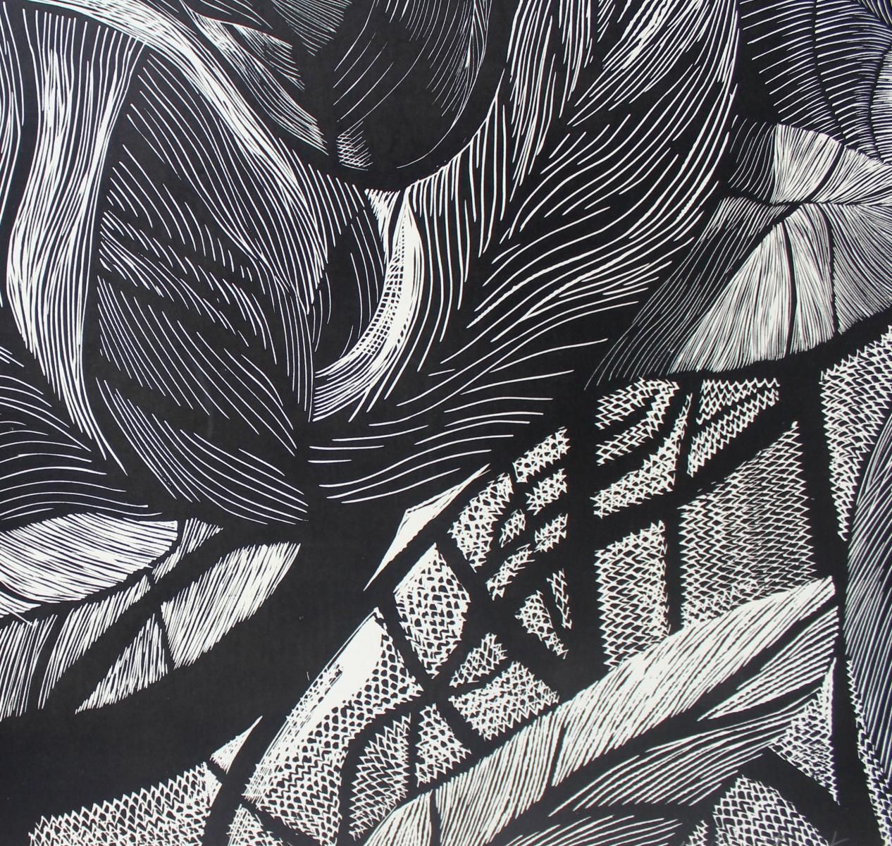 Marta Bozykblack Flower   Xxi Century, Contemporary Floral Linocut, Black And White2017 photo for sale