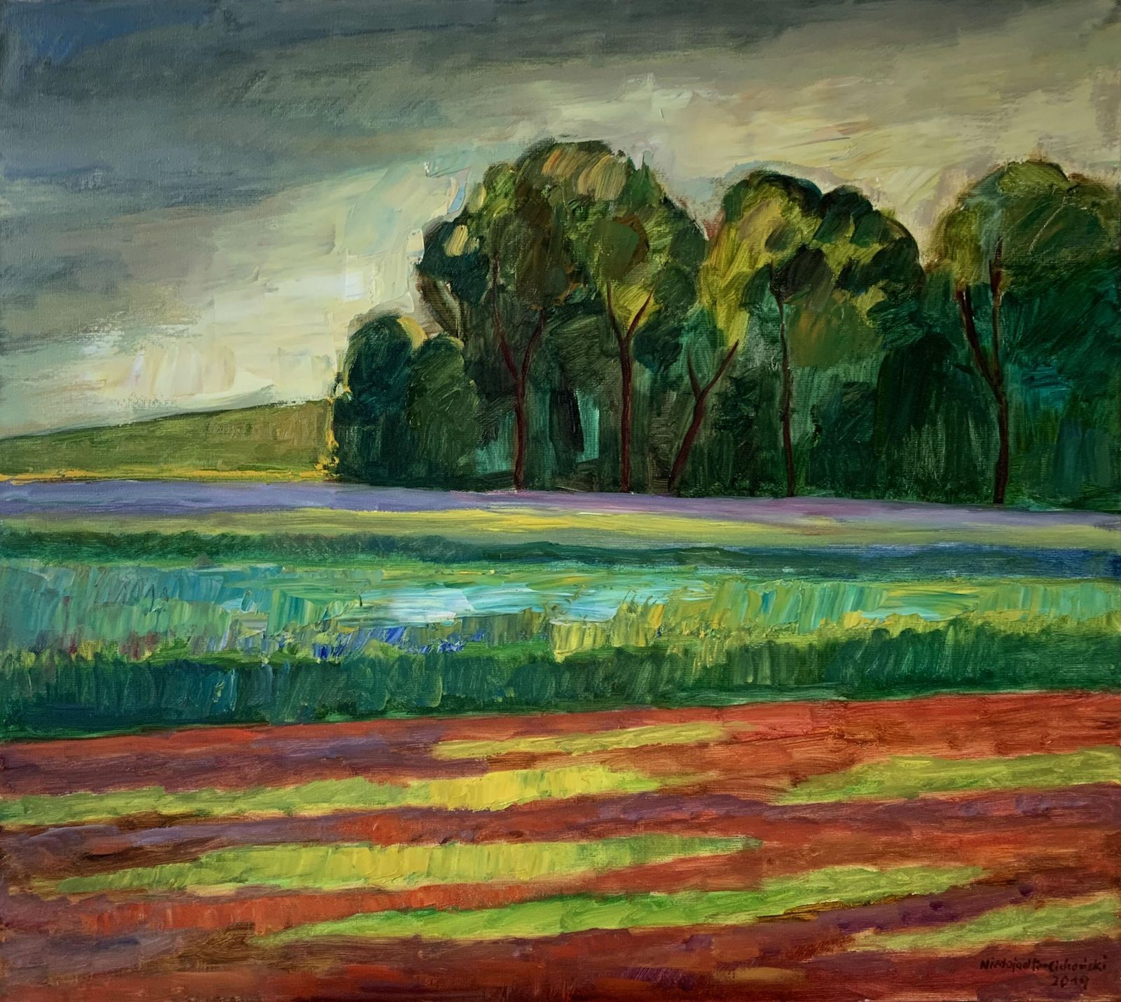 Marek Niedojadłoa Meadow   Xxi Century, Oil Landscape Painting, Colourful, Nature View2019