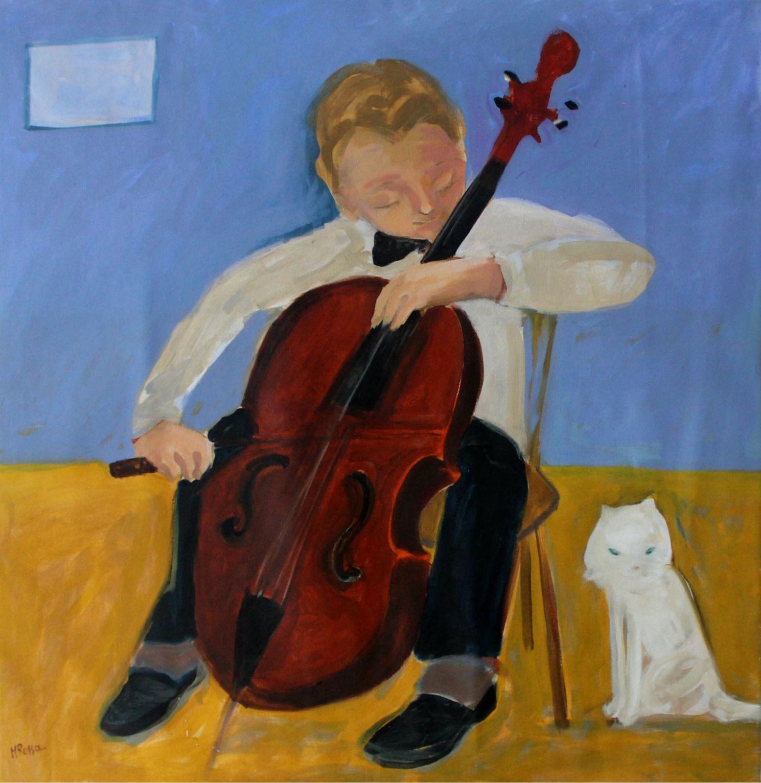 Monika Rossacellist   Xxi Century Contemporary Figurative Oil Painting, Bright Colors, Music2016