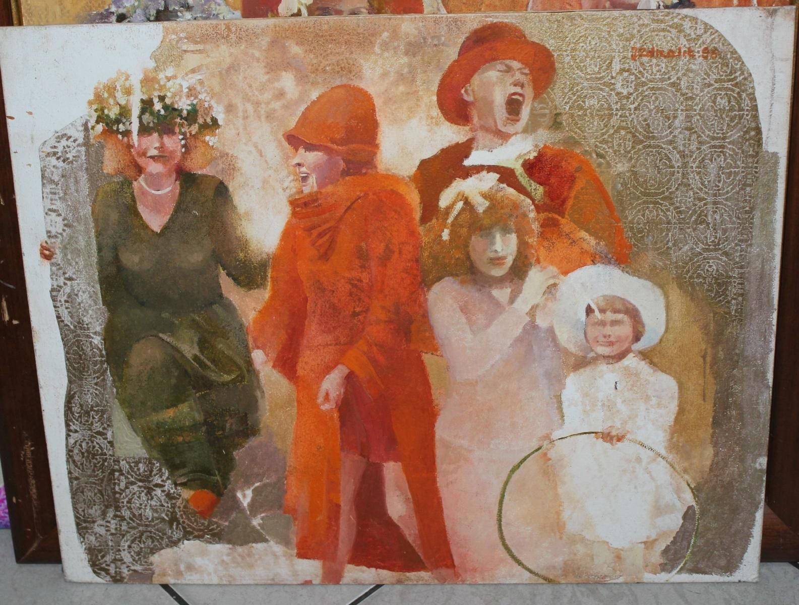 Jolanta Zdrzalikgirl With A Hula Hoop   XX Century, Figurative Oil On Board Painting, Coloful1996 photo furniture