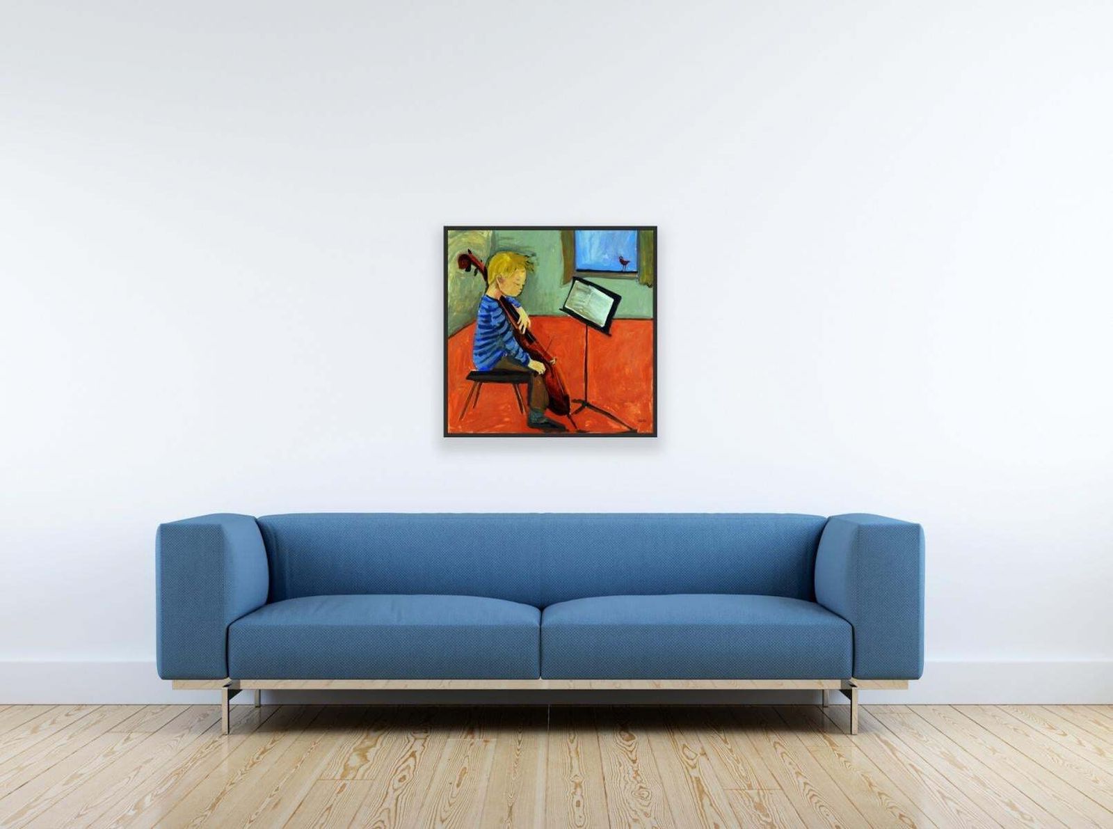 photo for sale Monika Rossalittle Cellist   Xxi Century Contemporary Figurative Oil Painting, Bright Colors2016