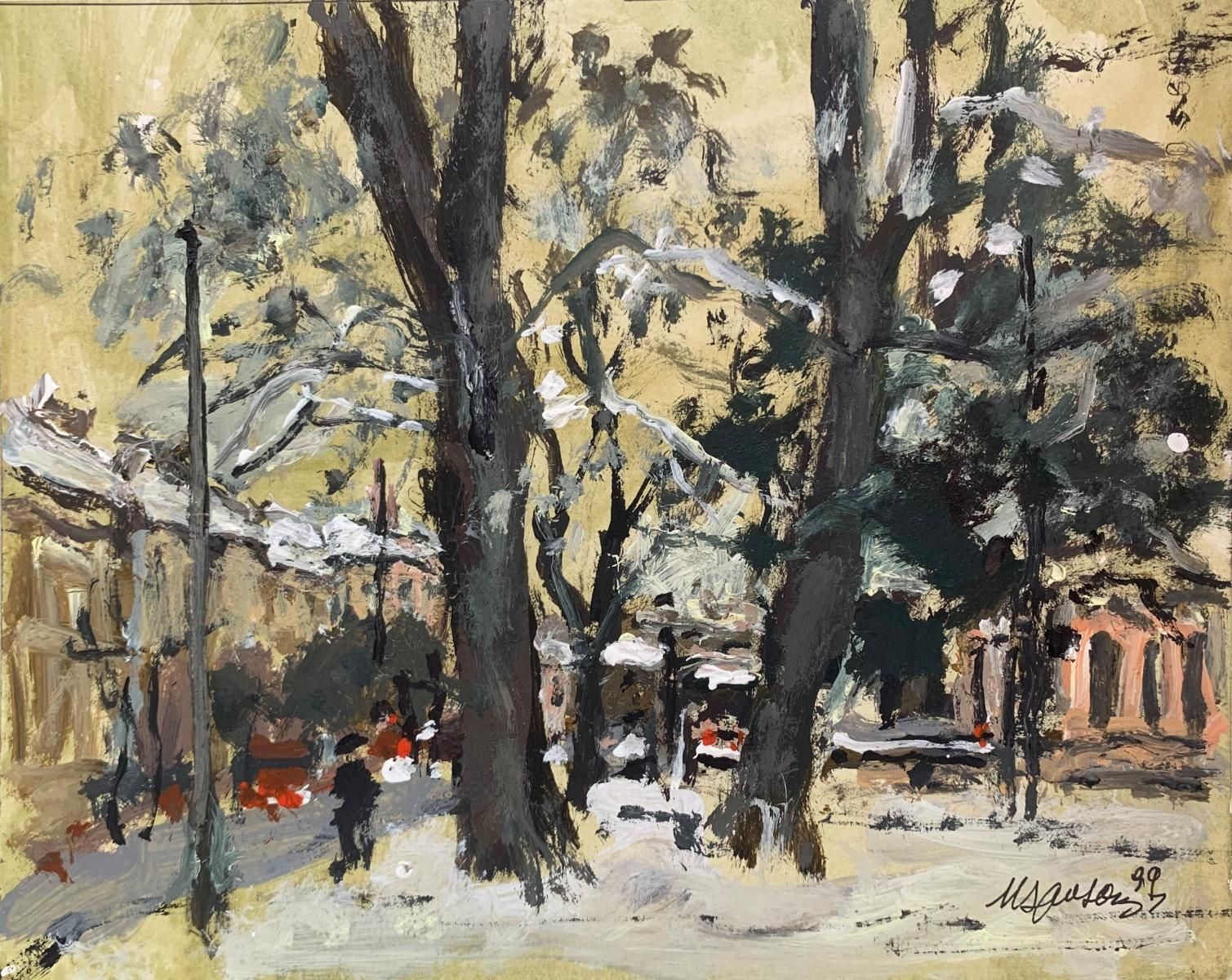 Magdalena Spasowiczwarsaw. Oil On Cardboard, Figurative, Landscape, Cityscape, Polish Art1999