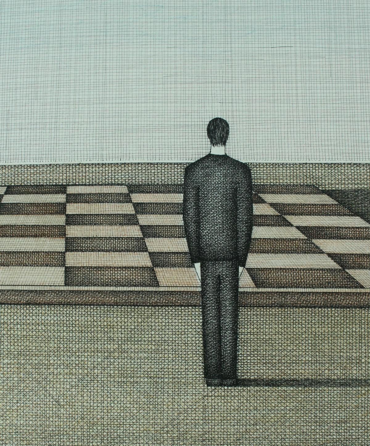Joanna Wiszniewska Domanskaa Player. Figurative Drawing, Symbolic Surrealism, Chess, Polish Artist1998 photo for sale